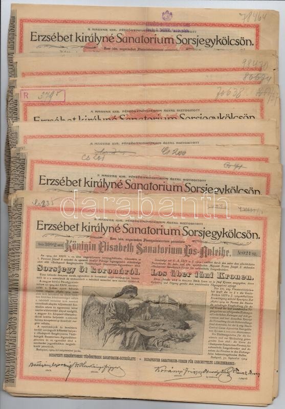 Budapest 1904. 'Erzsébet Királyné Sanatorium Sorsjegykölcsön' 5K értékben, Szárazpecséttel (~35x) Nehány Bélyegzéssel, K - Non Classés