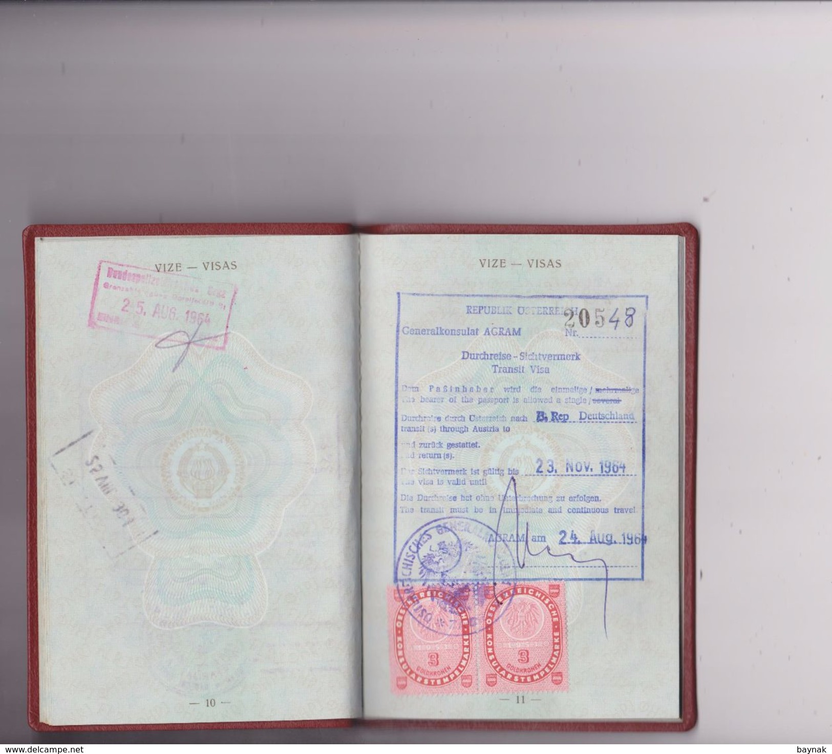 F.N.R.86  --  FNR YUGOSLAVIA  --  PASSPORT  --   BOY    / TAX STAMP,  VISA DEUTSCHLAND, AUSTRIA / 1964