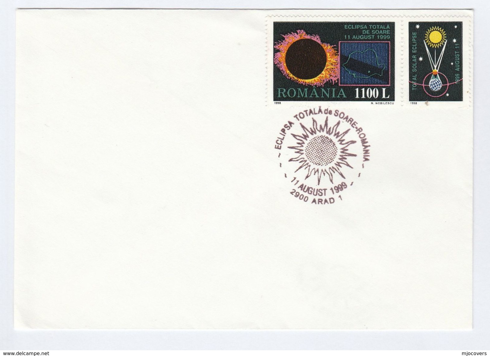 1999 11 Aug Arad  ROMANIA SOLAR ECLIPSE EVENT COVER Stamps Astronomy Space - Astronomy