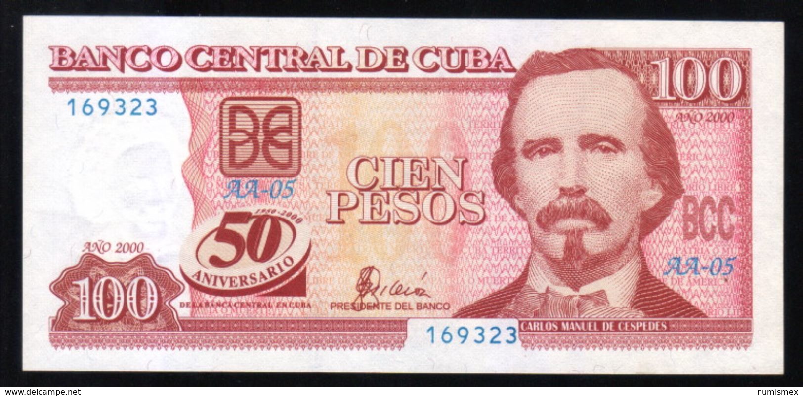 CARIBE / 100 PESOS 2000 Serie AA-05 50TH ANNIVERSARY PICK 120  UNC RARE - Cuba