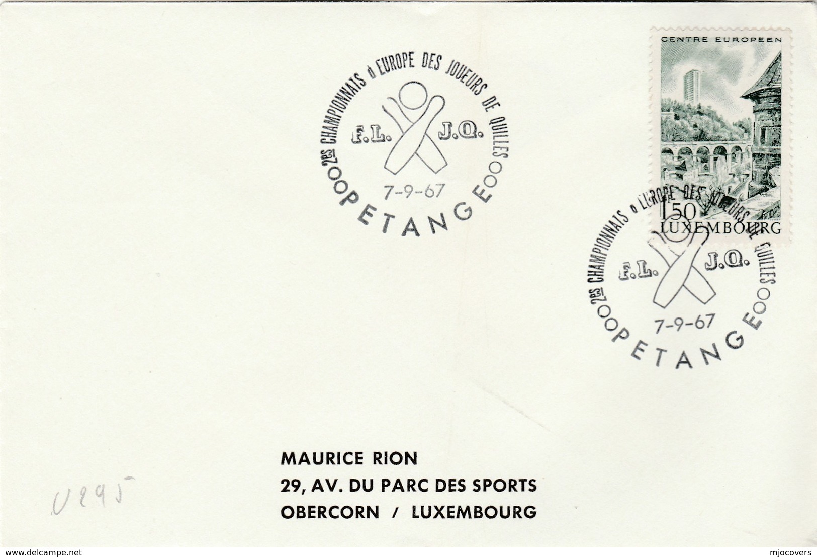 1967 LUXEMBOURG BOWLING Championship EVENT COVER Stamps Bridge  Sport Bowls - Pétanque