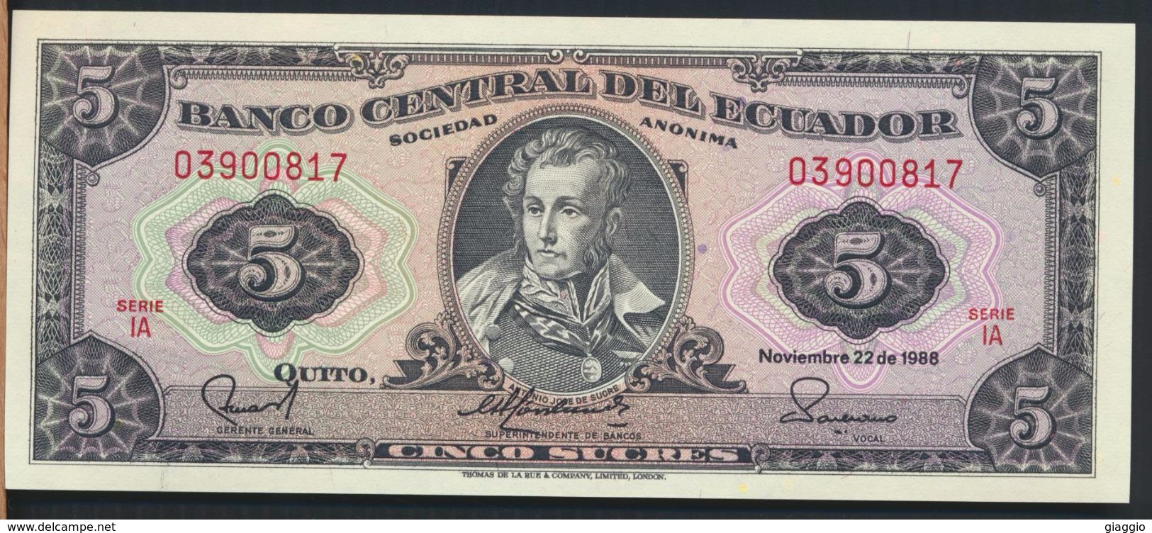 °°° ECUADOR - 5 SUCRES 1988 UNC °°° - Equateur