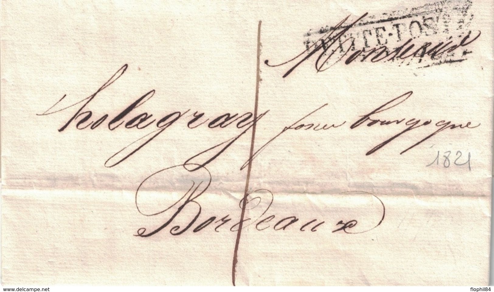 GIRONDE - PETITE-POSTE BORDEAUX - LETTRE AVEC TEXTE ET SIGNATURE LE 21-4-1821 (P1) - 1801-1848: Précurseurs XIX