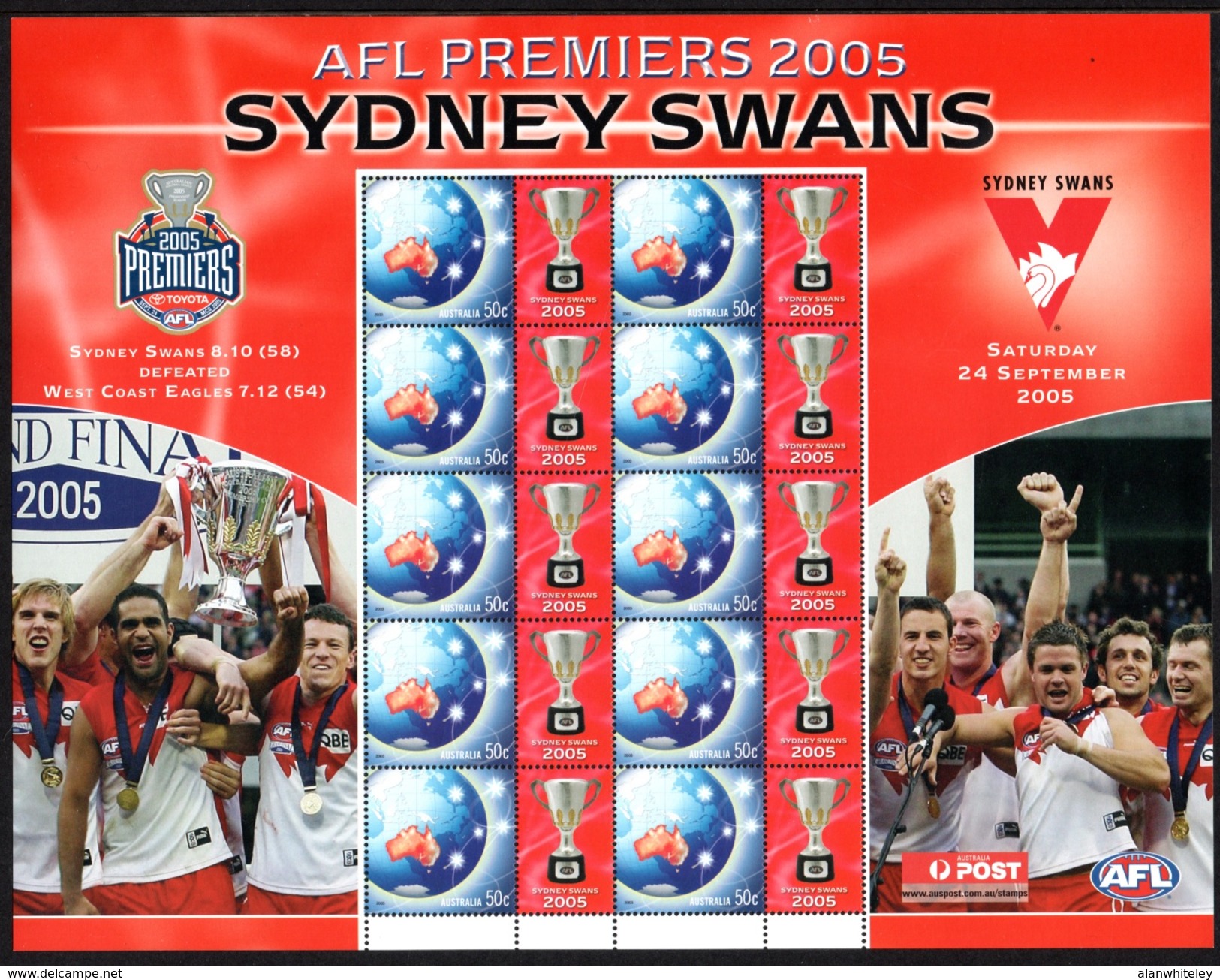 AUSTRALIA 2005 AFL Grand Final / Sydney Swans: SES Sheet Of 10 Stamps UM/MNH - Sheets, Plate Blocks &  Multiples