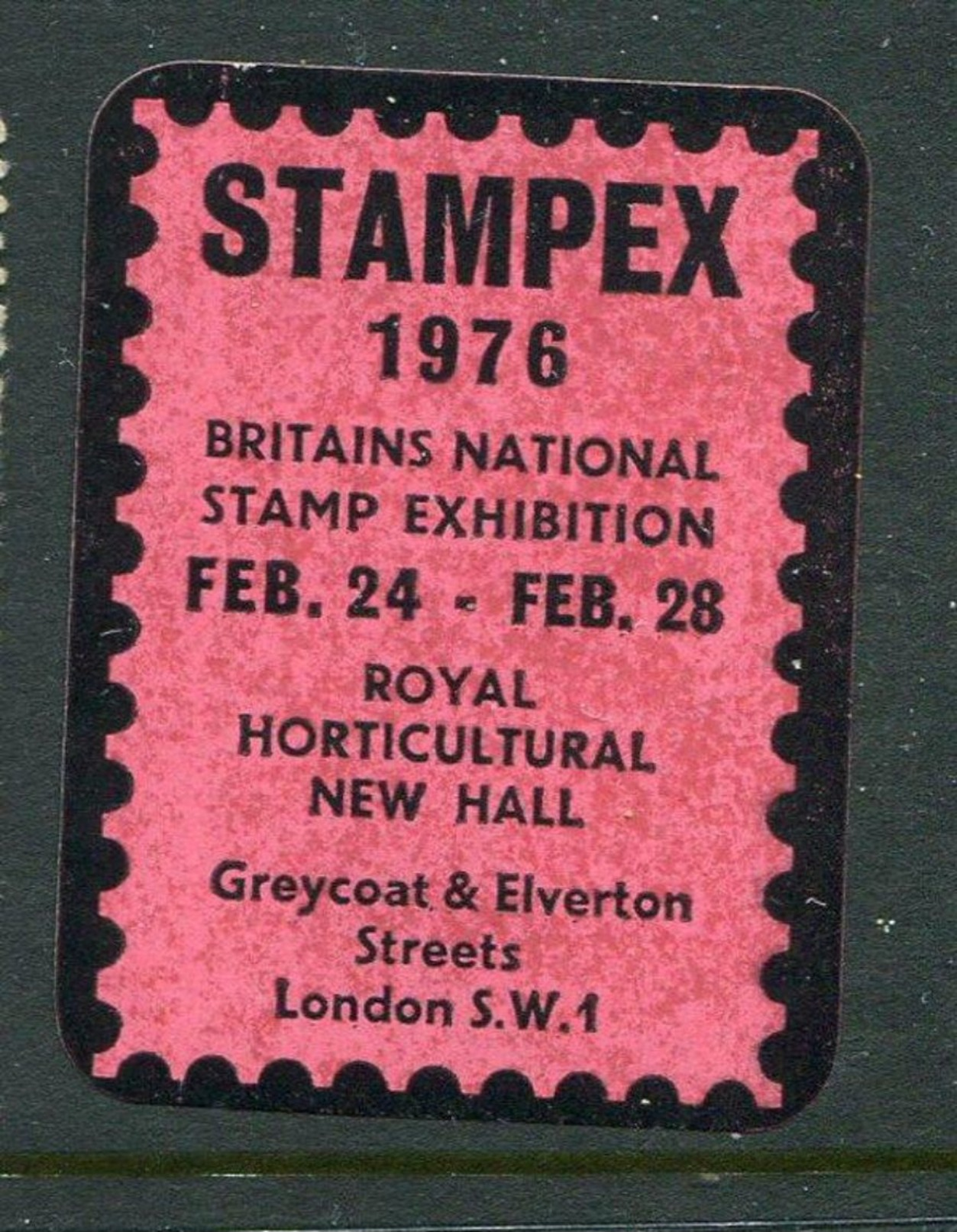 Stampex 1976 London  Reklamemarke Poster Stamp Vignette No Gum 1 1/2 X  2" - Erinnofilia