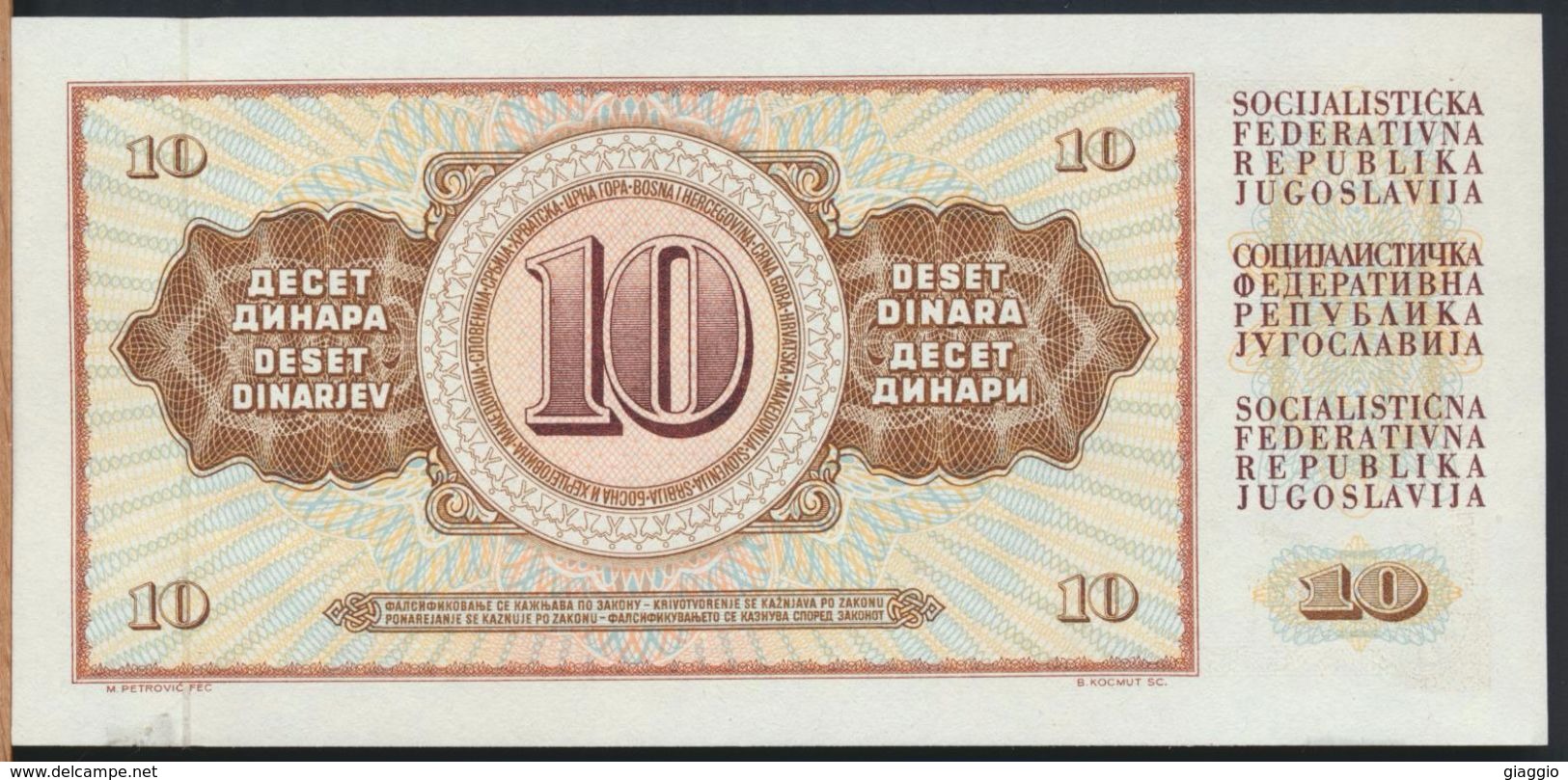 °°° JUGOSLAVIA - 10 DINARA 1968 UNC °°° - Joegoslavië