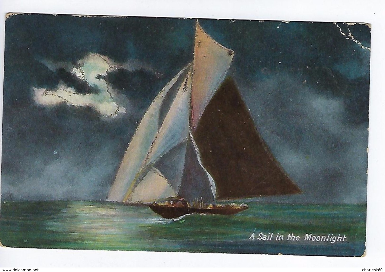 CPA - A Sail In The Moonlight - Voilier - Paillettes - Voiliers