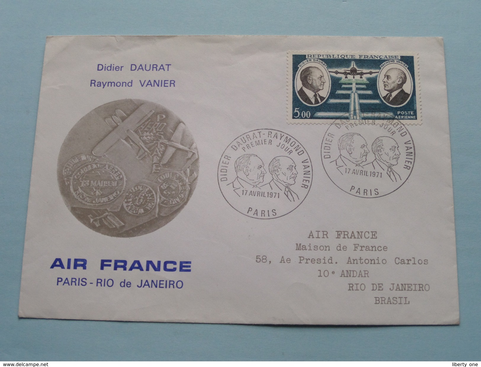 Didier DAURAT - Raymond VANIER ( AIR FRANCE - Paris / Rio De Janeiro ) 17 Avril 1971 ( Voir Photo ) ! - Cachets Commémoratifs