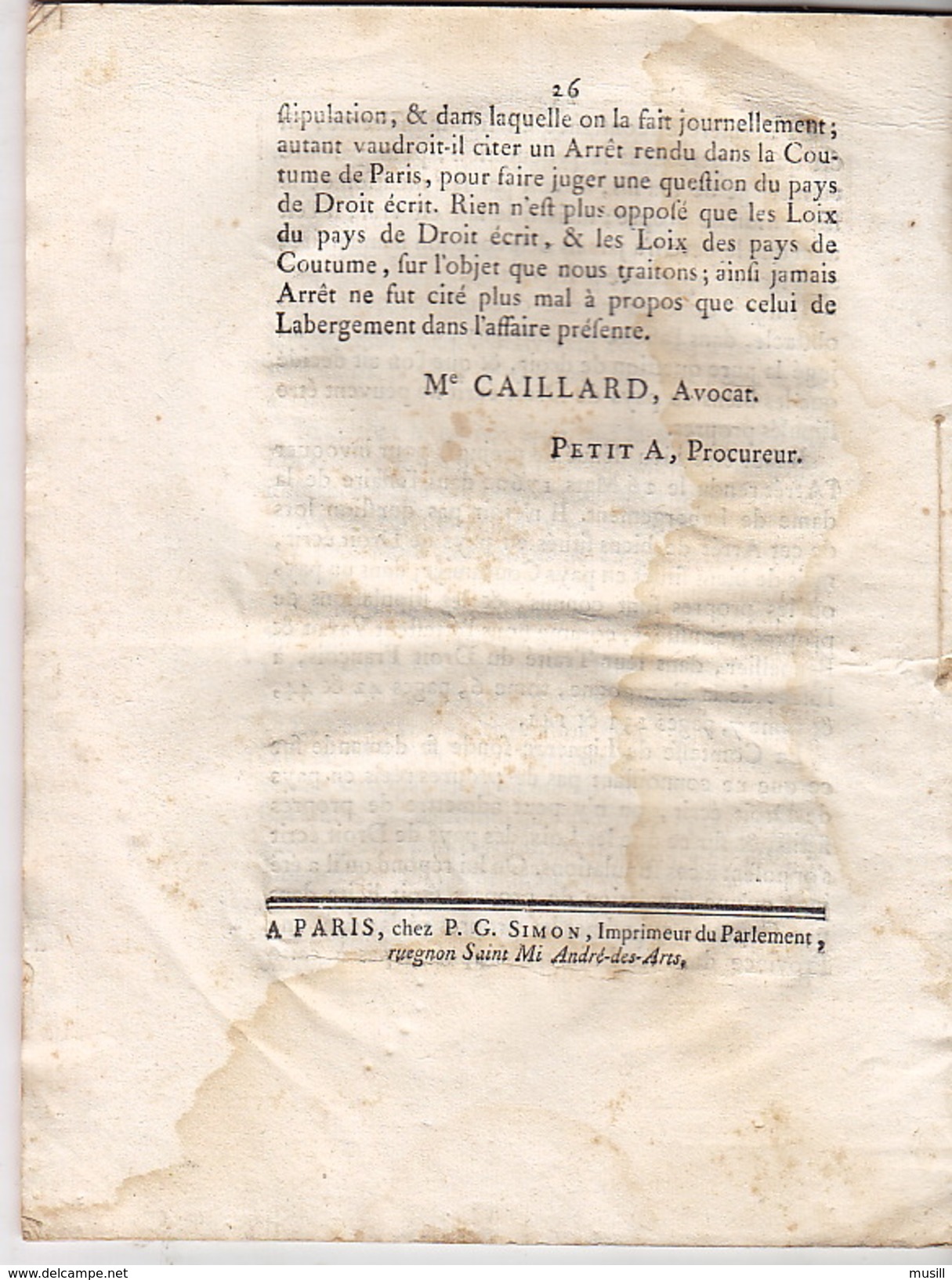 Comte De Lignerac Et Comtesse De Lignerac (Mademoiselle De Broglie). Maître Caillard, Avocat Et Petit A., Procureur. - Auvergne