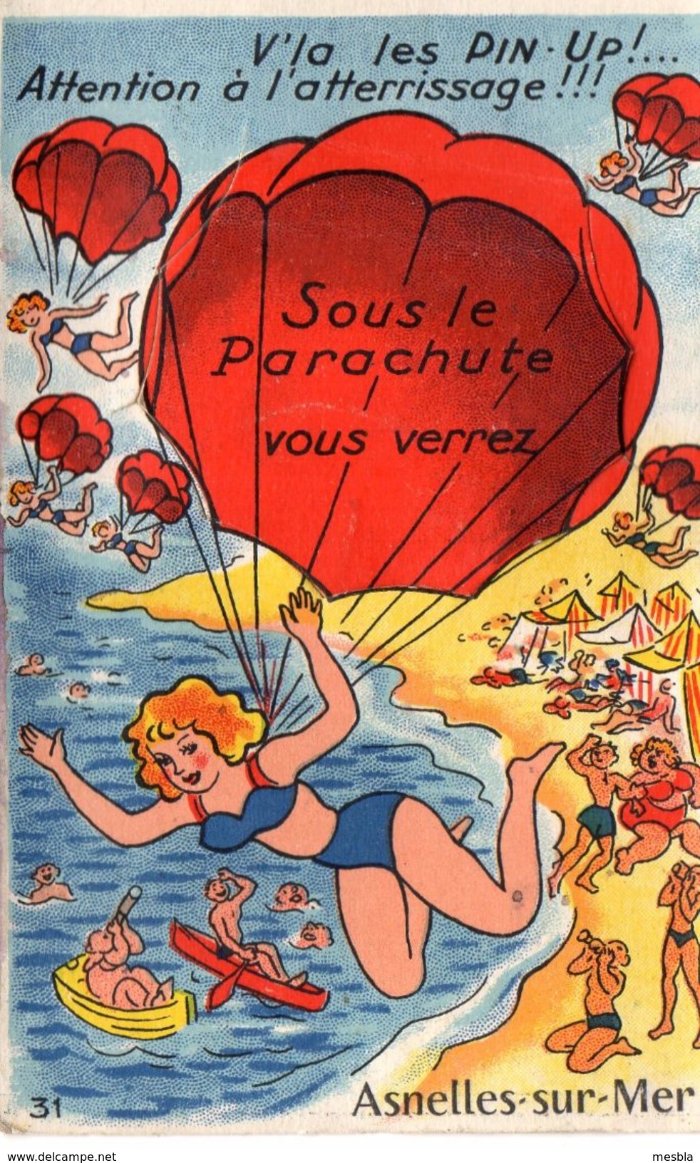 CPA -    ASNELLES  SUR  MER  (14)   V'la Les Pin UP.... Sous Le Parachute, Vous Verrez Asnelles Sur Mer. - 10 Mini-vues - Autres & Non Classés