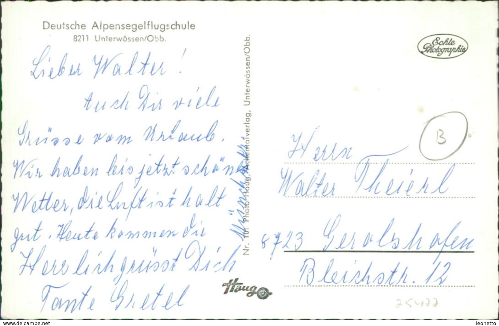 AK Segelflug, Vol à Voile, Gliding, Deutsche Alpensegelflugschule Unterwössen, Um 1960 (25422) - Autres & Non Classés