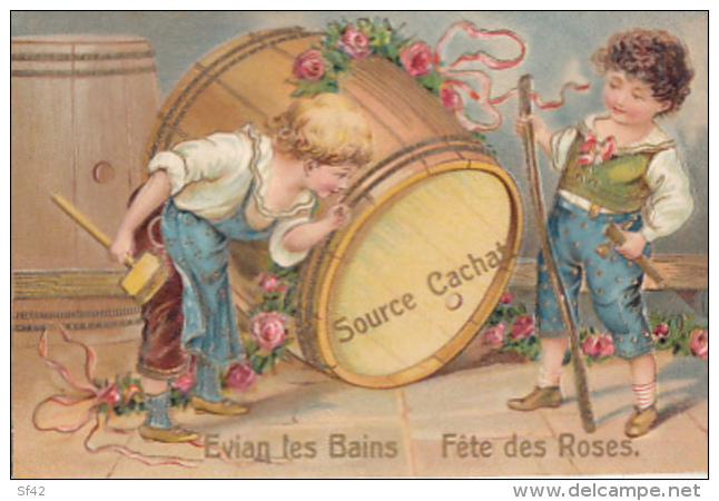 EVIAN LES BAINS      FETE DES ROSES.       SOURCE CACHAT      CARTE EN RELIEF ET DOREE - Evian-les-Bains