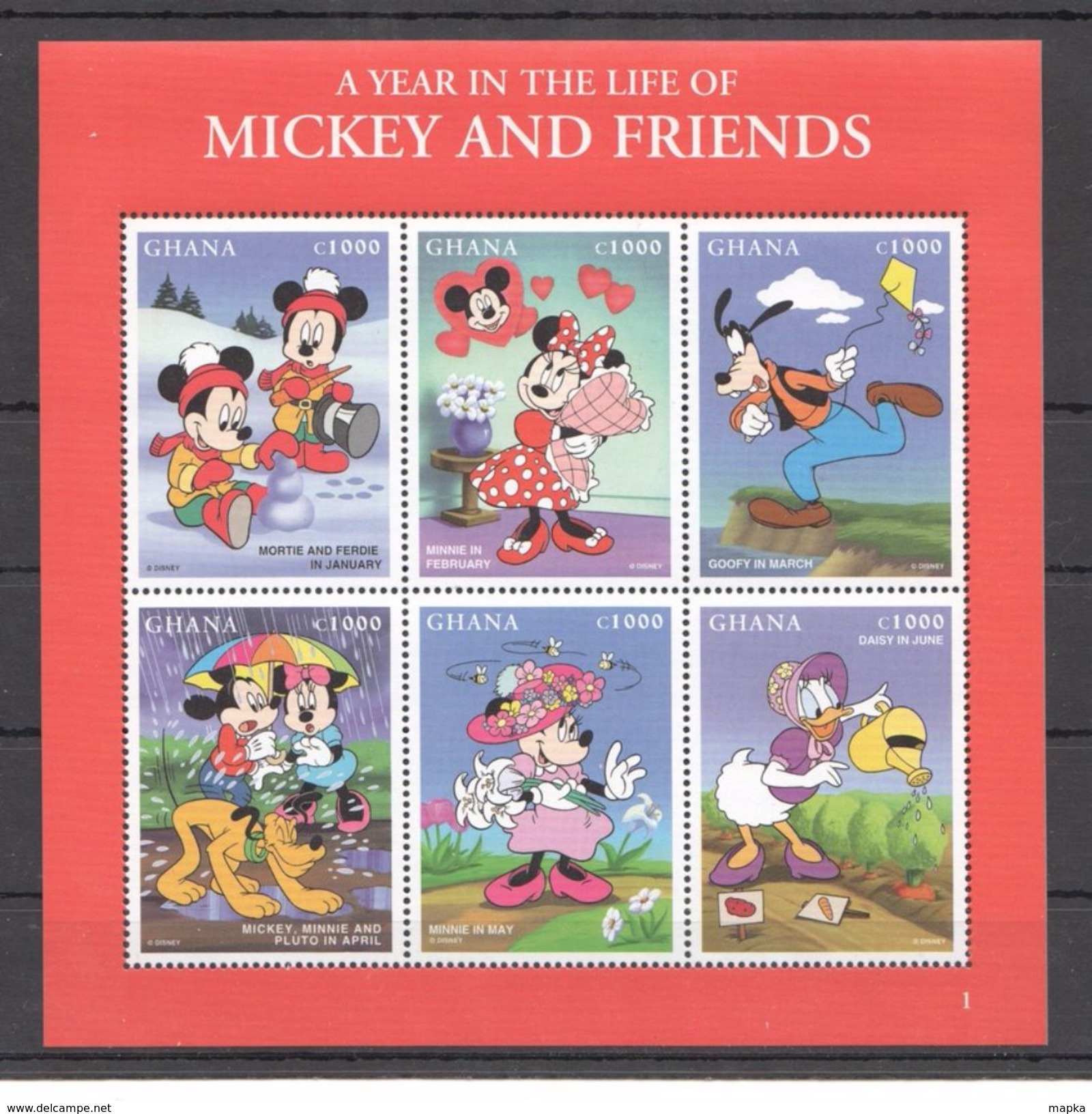 B866 GHANA CARTOONS WALT DISNEY A YEAR IN THE LIFE OF MICKEY & FRIENDS 1KB MNH - Disney