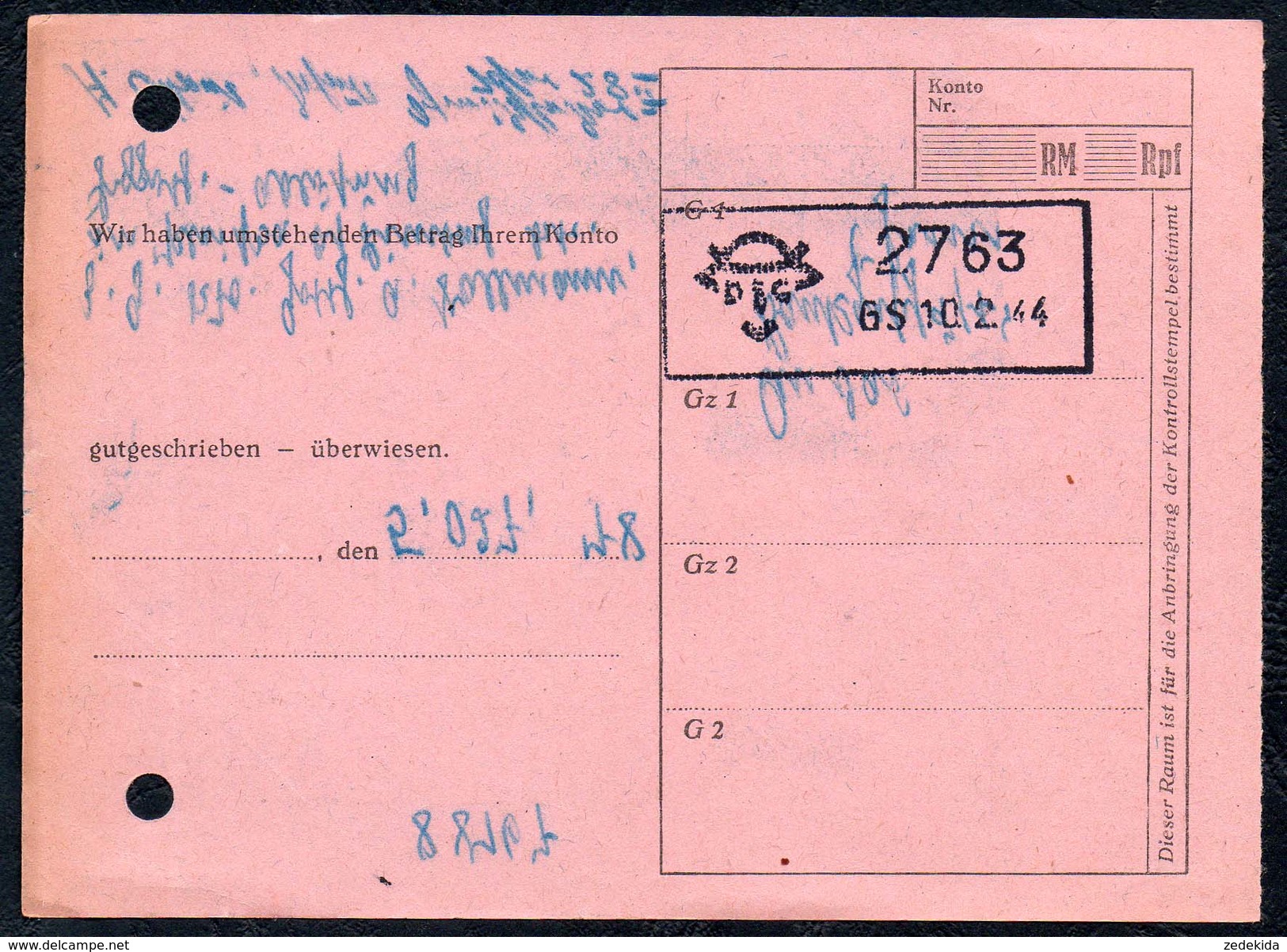 A8574 - Erfurt - Sparkasse - Rechnung Quittung 1944 Spargiro - Reichsbank Einzahlschein - Bank & Versicherung
