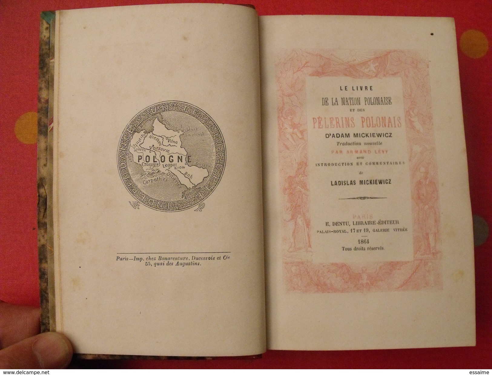 Le Livre De La Nation Polonaise Et Des Pélerins Polonais. Adam Mickiewicz. 1864. Pologne Ladislas Levy. Belle Reliure - 1801-1900