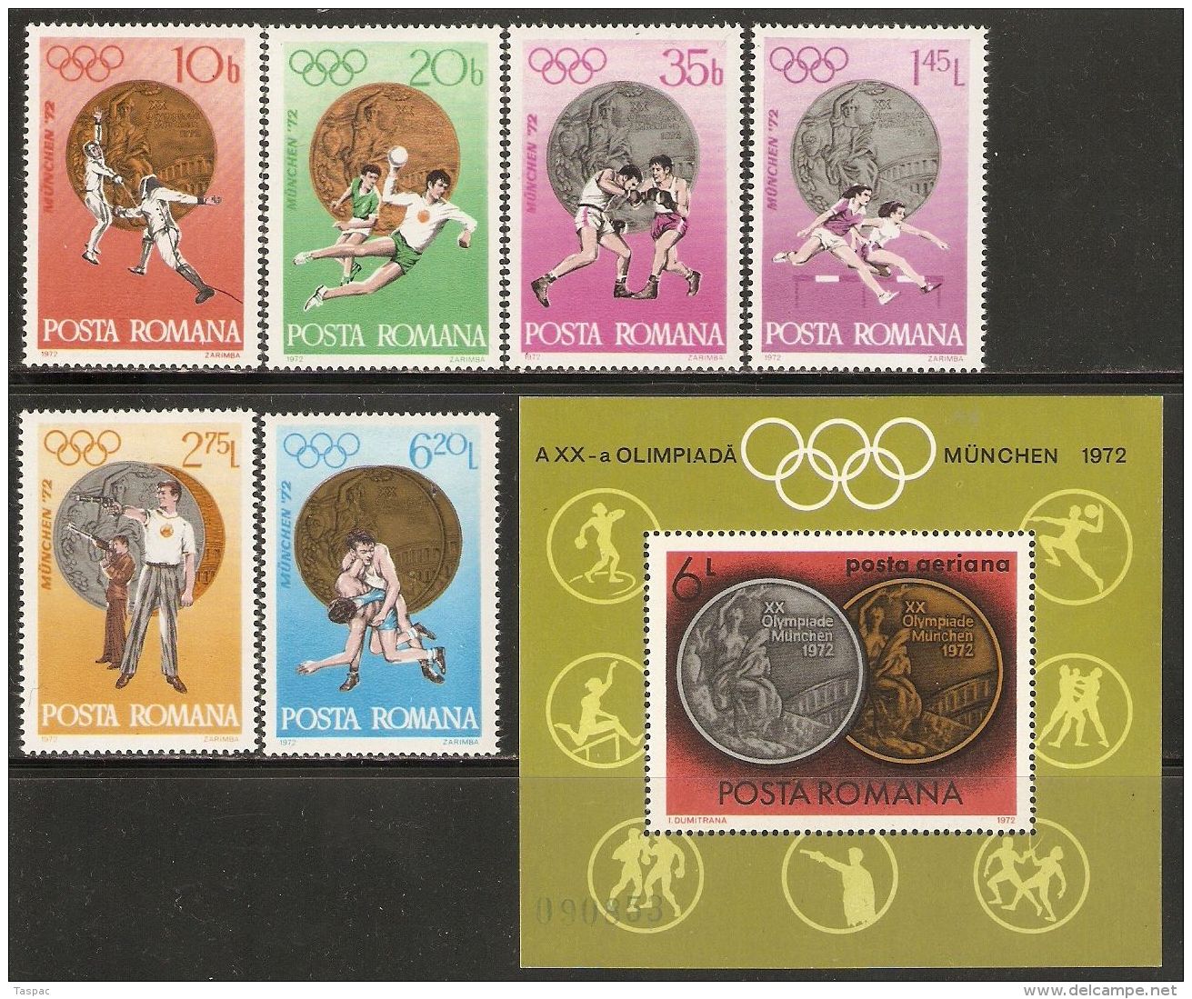 Romania 1972 Mi# 3060-3065, Block 100 ** MNH - Romanian Medalists At 20th Olympic Games, Munich - Sommer 1972: München