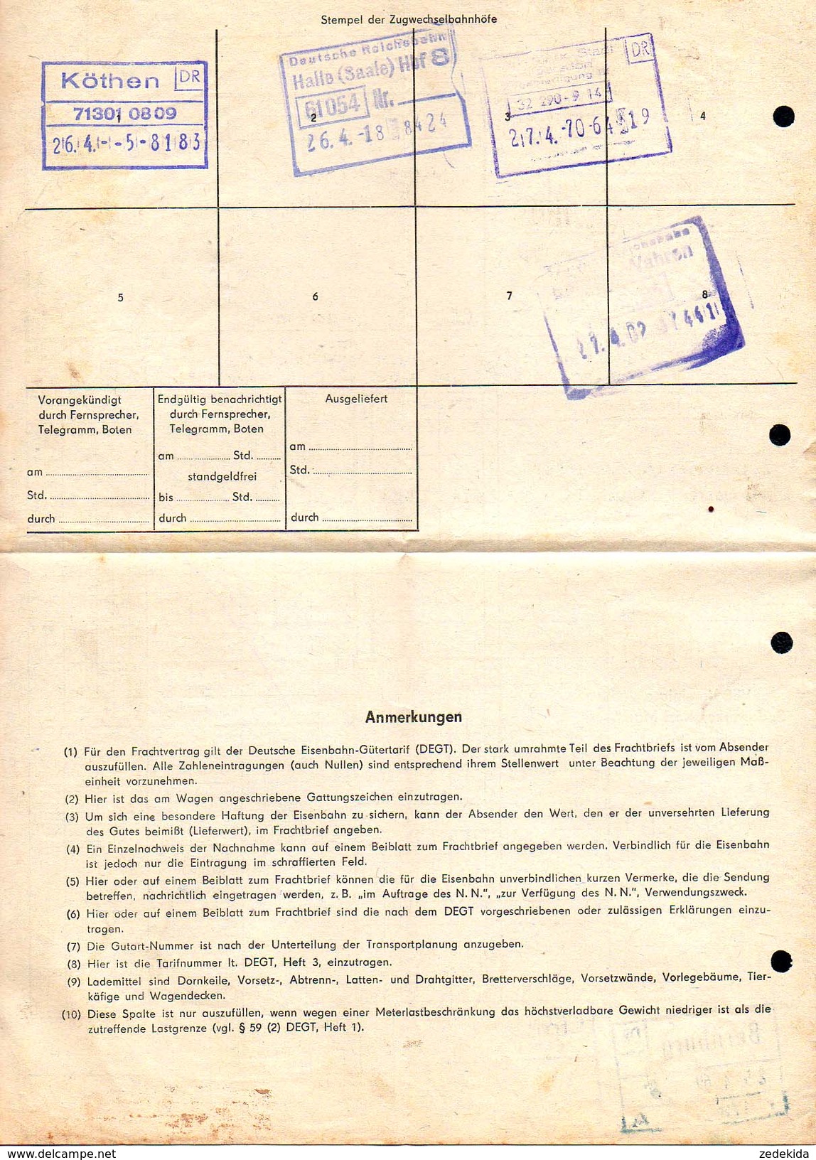 A8578 - Frachtbrief - Limbach Oberfrohna Bernburg Sodawerke - Rechnung 1969 - 1950 - ...