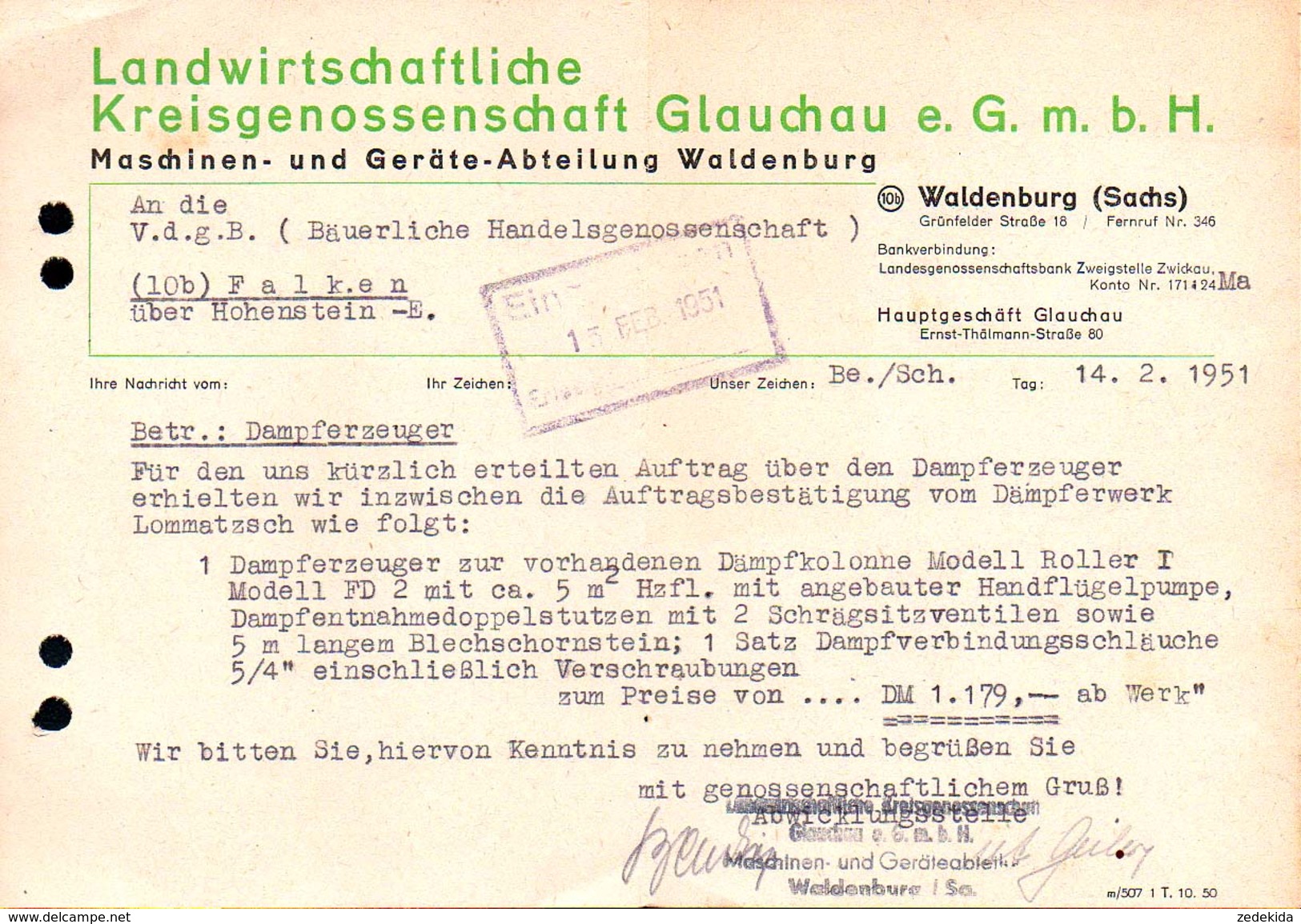 A8579 - Glauchau - Landwirtschaftliche Kreisgenossenschaft Rechnung Abt. Waldenburg 1951 - 1950 - ...