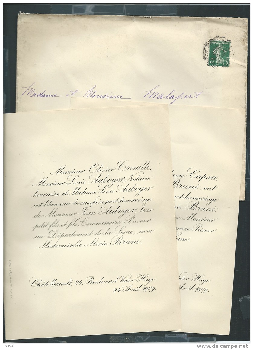 Chatellerault  F. P. Mariage De M  Jean Auboyer Avec MLLE Marie Bruni Le 24/04/1909   Pma7207 - Wedding