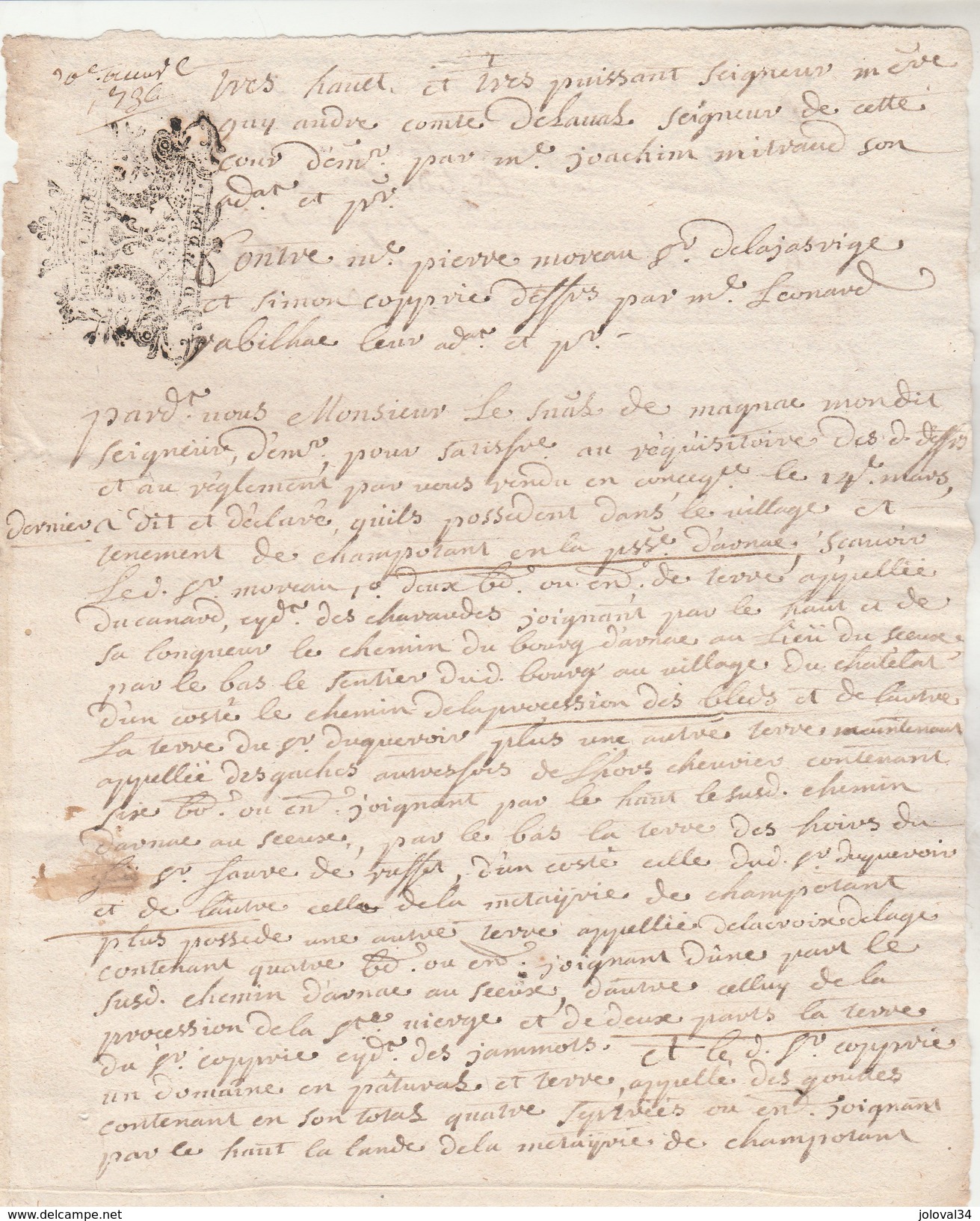 Manuscrit Cachet Généralité LIMOGES Dix Deniers 20/4/1736/1736  Comte De Laval, Moreau De La Jarrige, Haute Vienne - Seals Of Generality