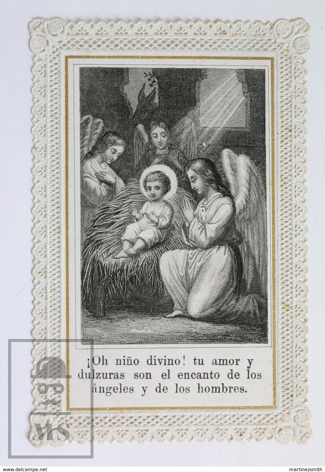 Antique Paper Lace Holy Card - Nativity - Holy Jesus Christ Birth - Printed In Paris Circa 1930's - Imágenes Religiosas