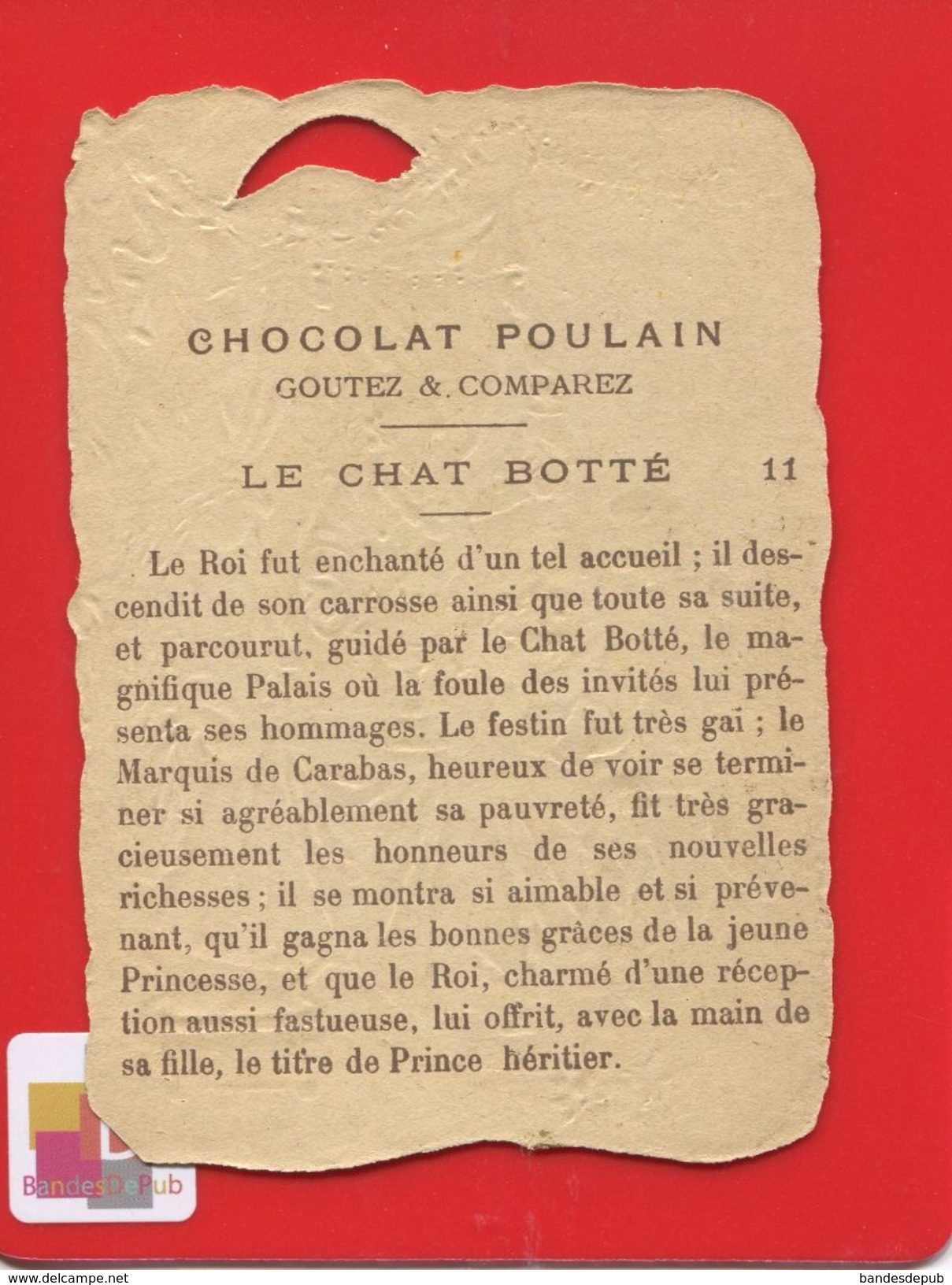 Poulain Chromo Légèrement Gaufrée  Thème Conte Le Chat Botté Toast  CHAT BOTTE N 11 Festin CARABAS  Texte Au Dos - Poulain