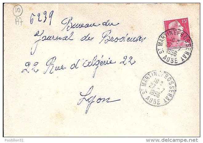 AUBE - 10 - ST MARTIN DE BOSSENAY    TàD De Type A7 De 1956 - Manual Postmarks