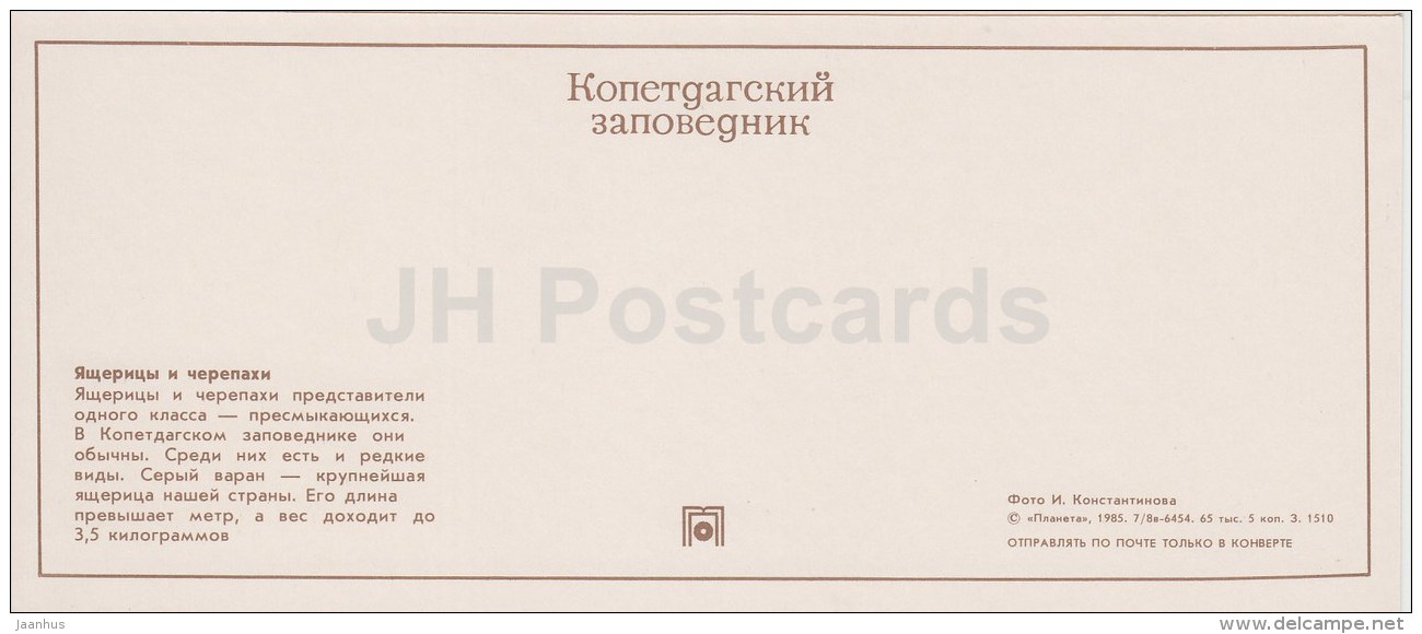 Lizards And Turtles - Caspian Monitor - Kopet Dagh Nature Reserve - 1985 - Turkmenistan USSR - Unused - Turkménistan