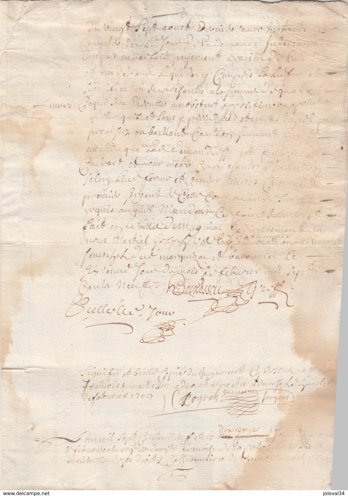 Manuscrit 4 Pages Cachet Généralité LIMOGES Un Sol 4 Deniers1709 Haute Vienne - Gebührenstempel, Impoststempel
