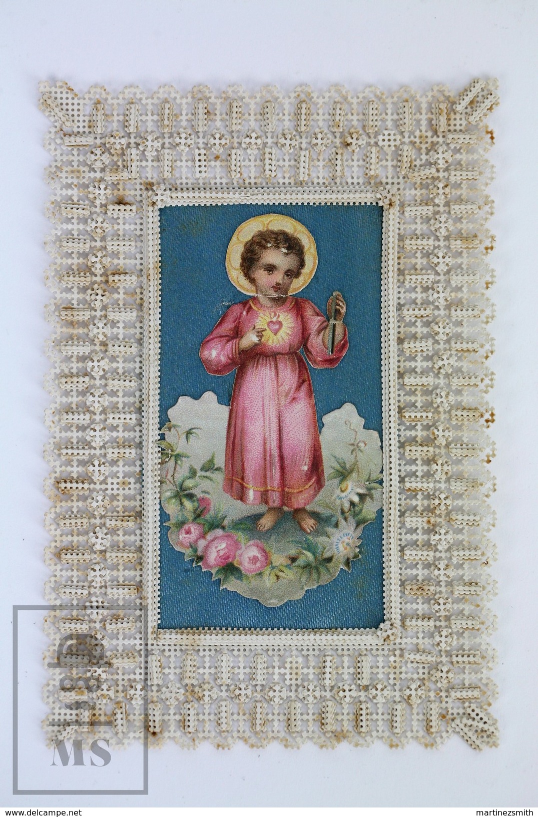 Antique Paper Embossed Lace Holy Card - The Holy Child Jesus Christ - Imágenes Religiosas