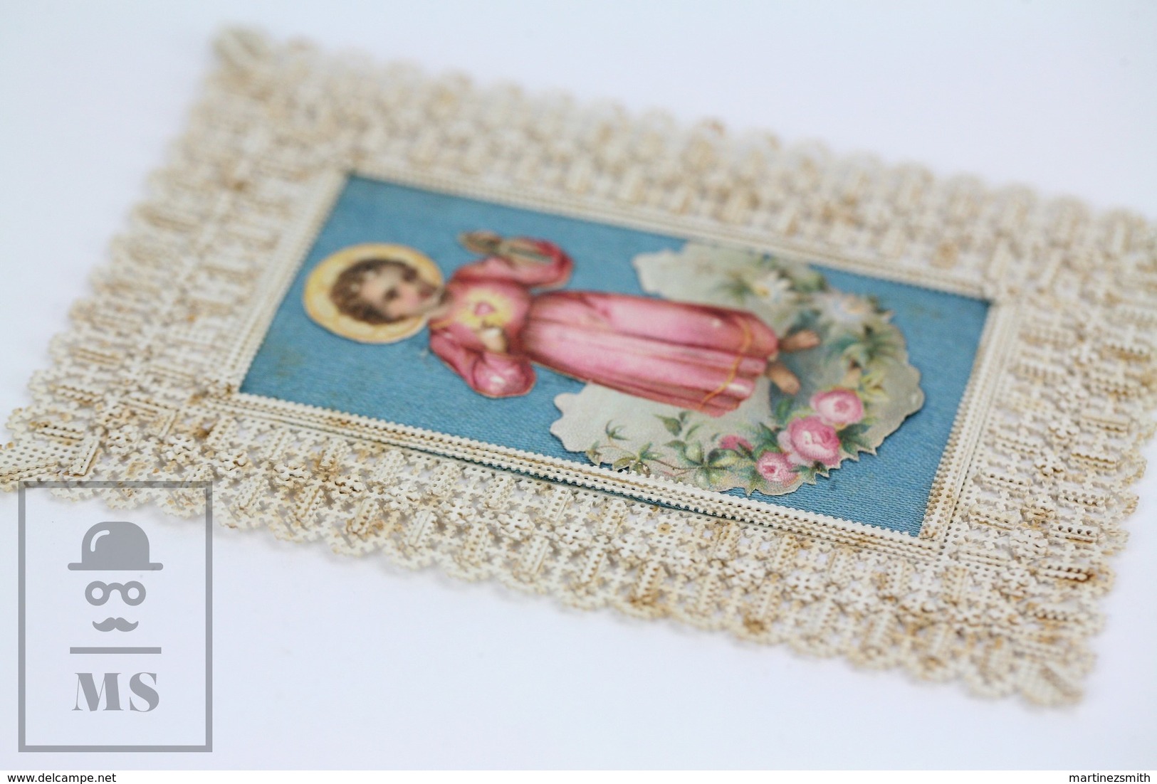 Antique Paper Embossed Lace Holy Card - The Holy Child Jesus Christ - Imágenes Religiosas