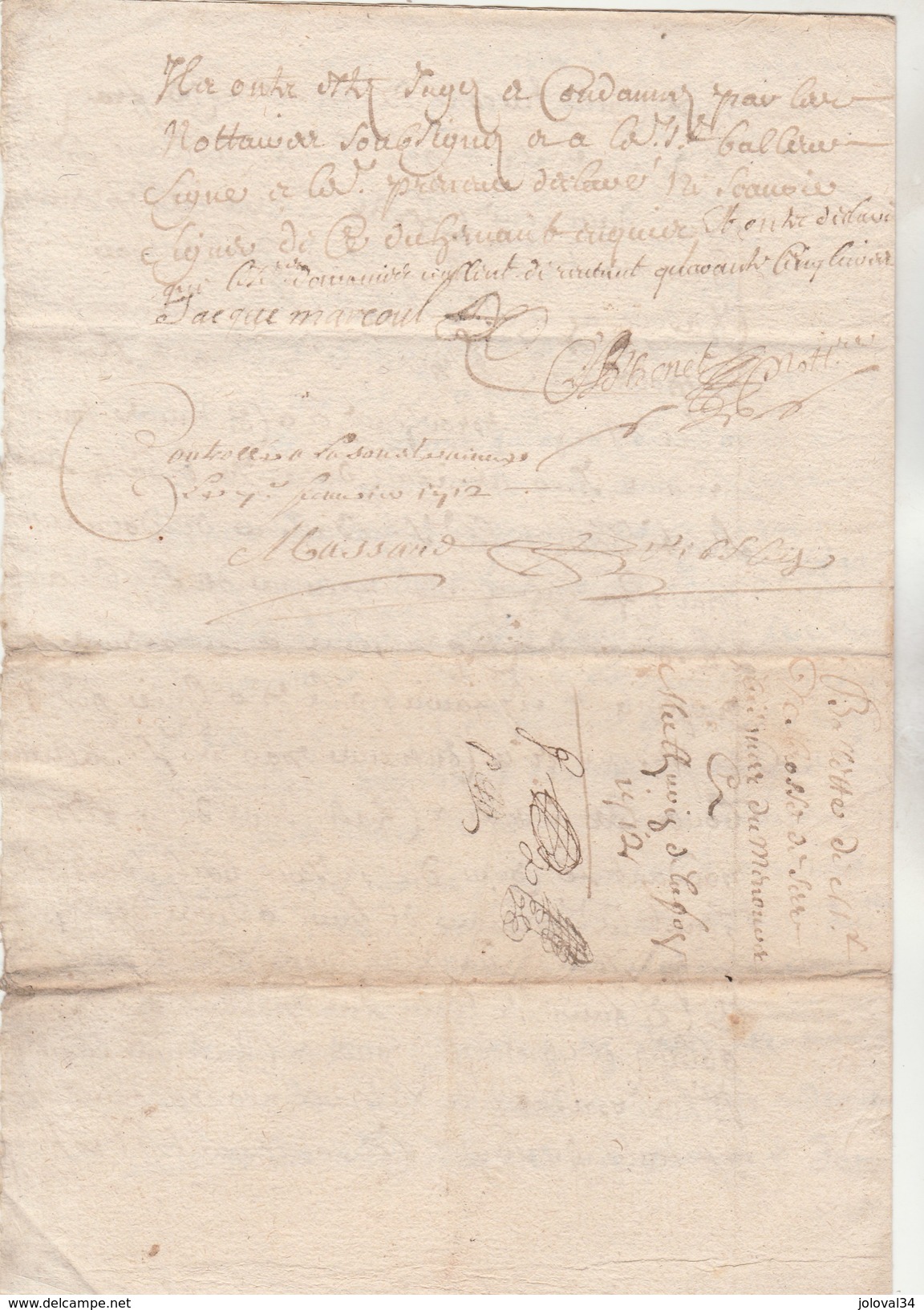 Manuscrit 4 Pages Cachet Généralité LIMOGES Un Sol 4 Deniers1712 Haute Vienne - Matasellos Generales