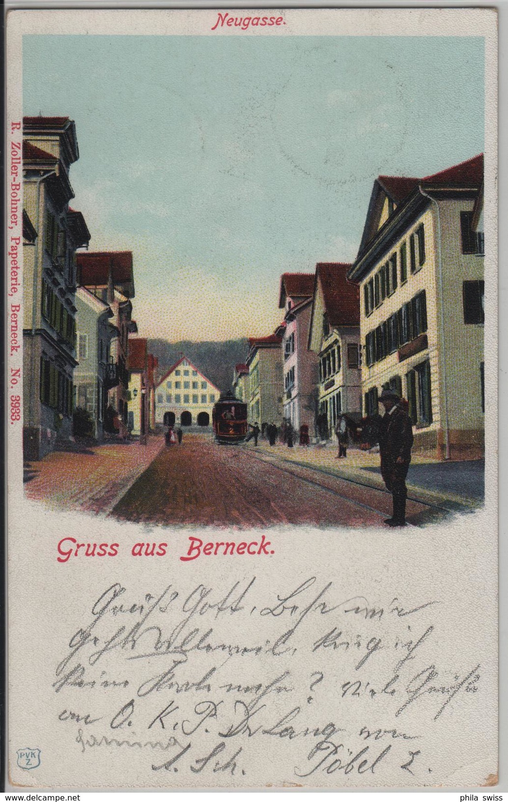 Gruss Aus Berneck - Neugasse Mit Tram, Animee - Photo: Carl Künzli - Berneck