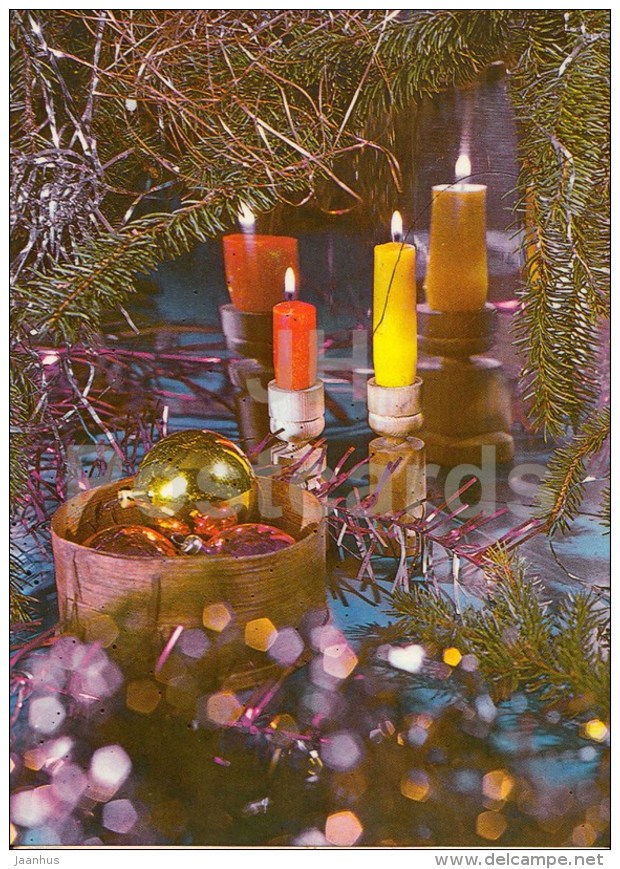 New Year Greeting Card - 3 - Candles - Decorations - 1983 - Estonia USSR - Used - Nouvel An