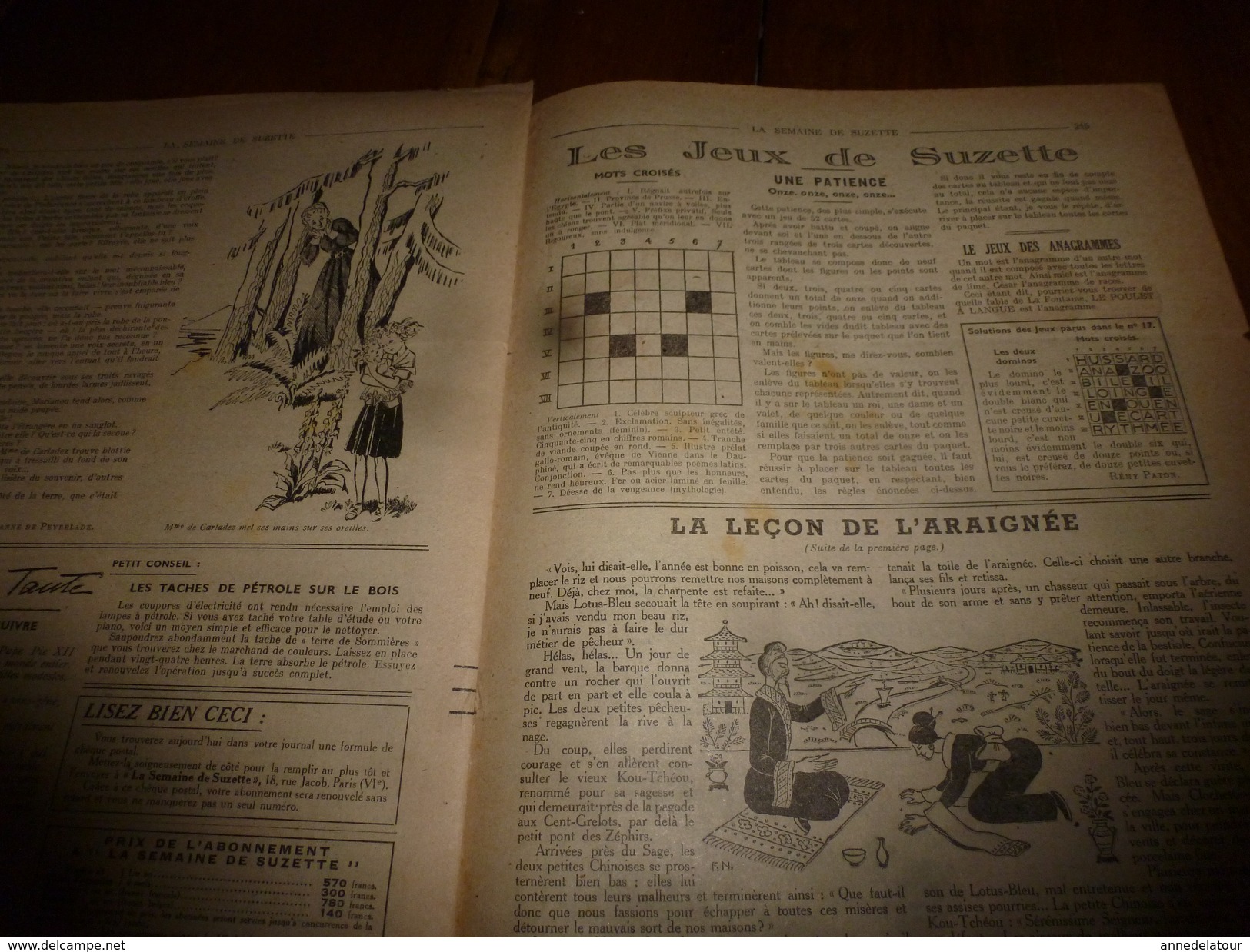 1949 LSDS: La leçon de l'ARAIGNEE ; Les aventures de Jaunet de Zillebeke ; etc
