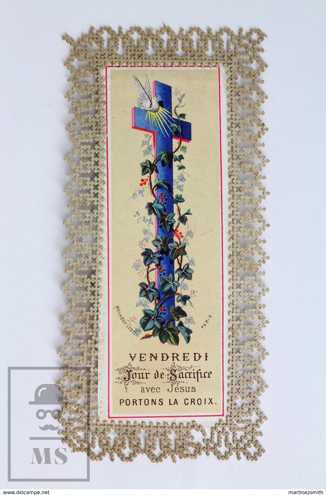 Antique Paper Lace Holy Card - Vendredi Jour De Sacrifice Avec Jesus - Portons La Croix - Imágenes Religiosas