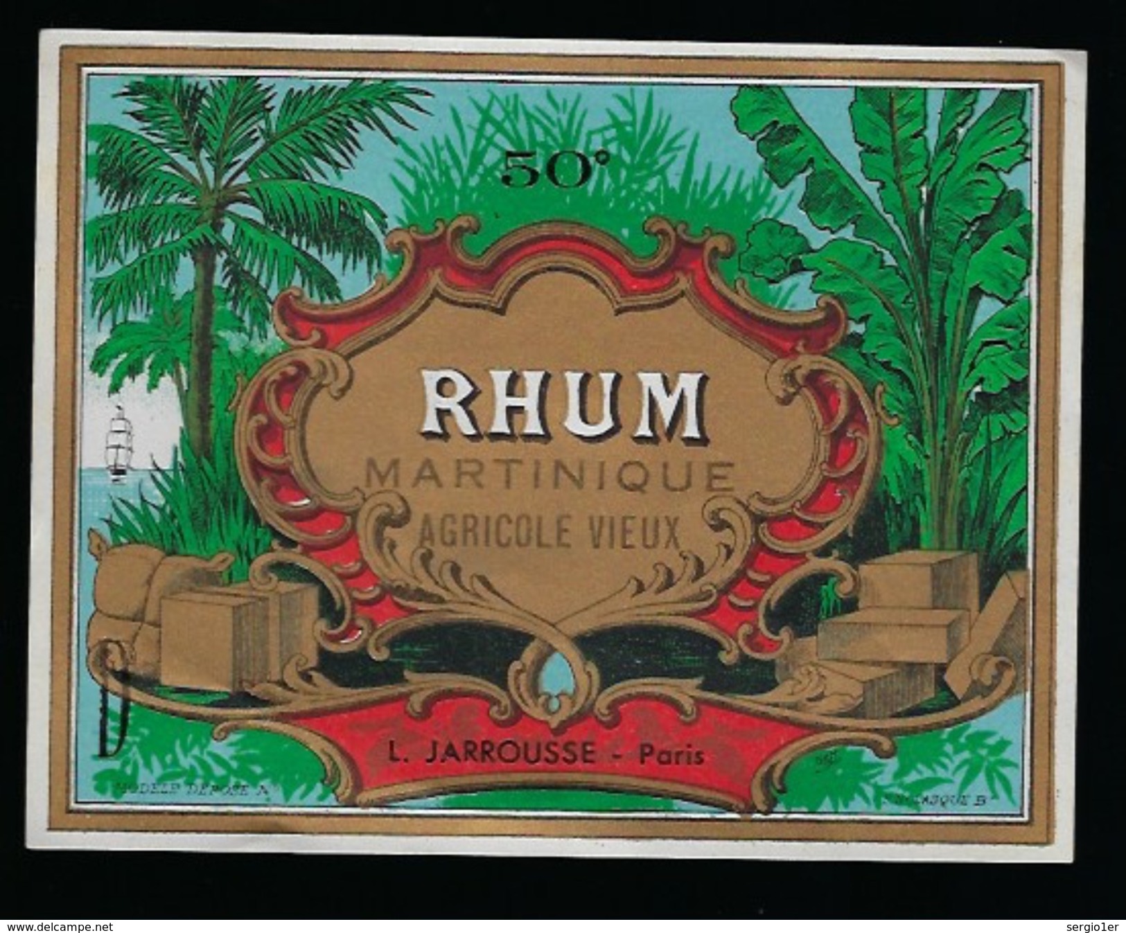 Ancienne Etiquette Rhum  Martinique Agricole Vieux  L Jarrousse Paris Imp F Nlasque Bordeaux - Rhum