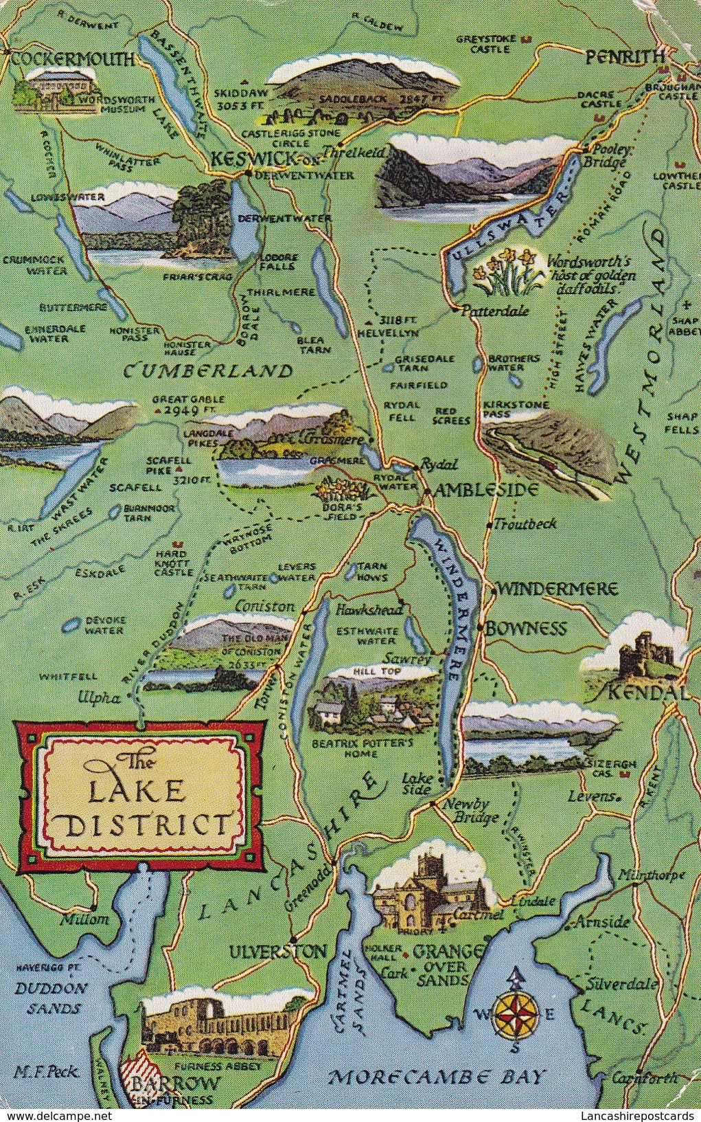 Postcard A Map Of The Lake District By Salmon My Ref  B11718 - Maps