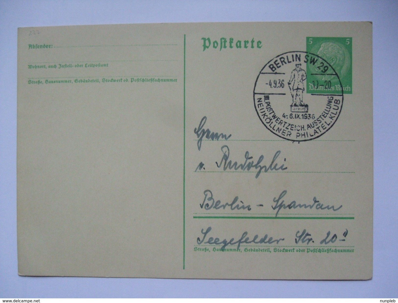 GERMANY - 1936 Postcard Mit Berlin Neukollner Philatel. Klub Sonderstempel - Covers & Documents
