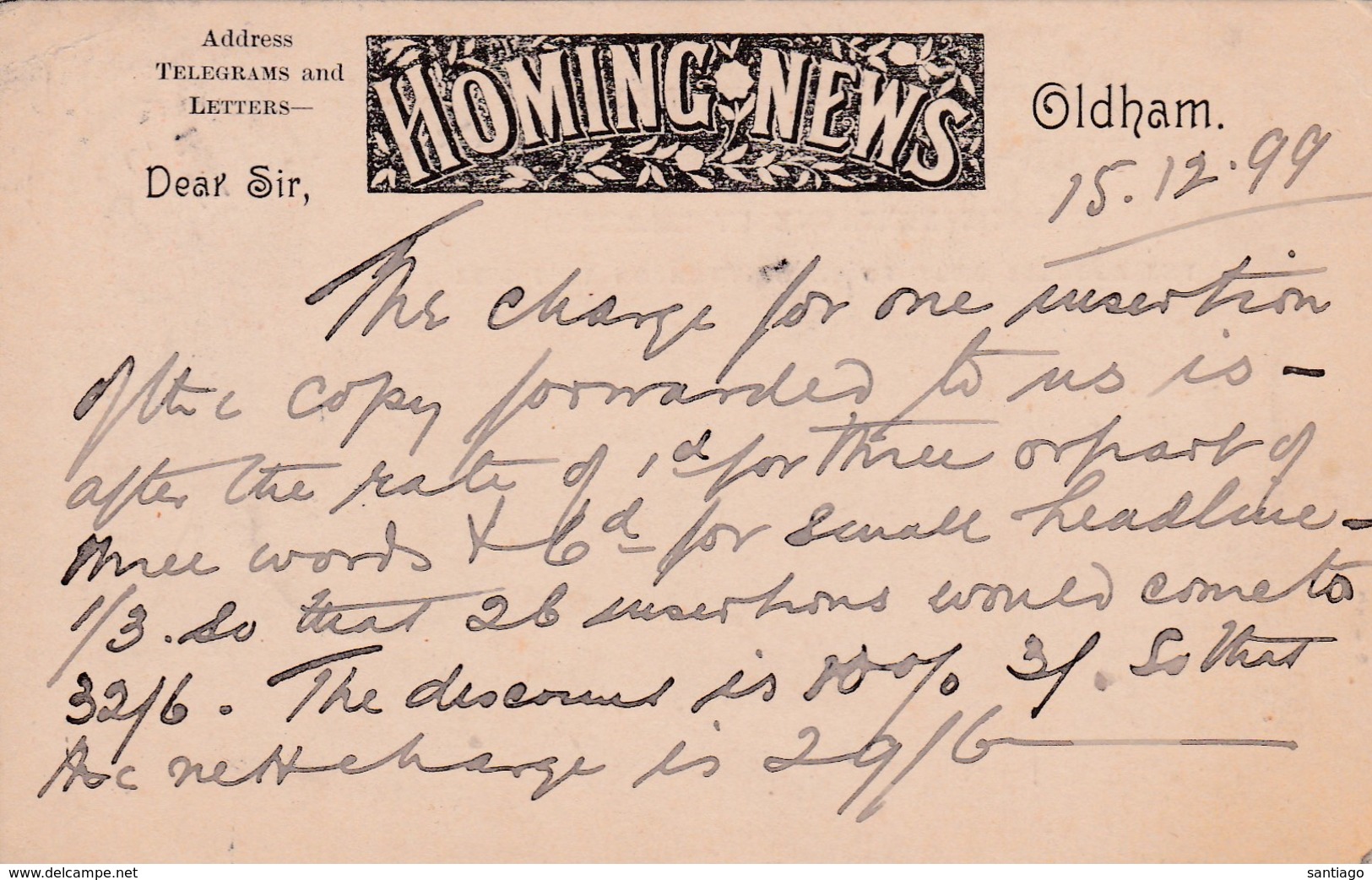 GB :Post Card - ,Great Britain & Ireland /   From OLDHAM To Lichtervelde ( 15 Dec 1899 ) - Interi Postali