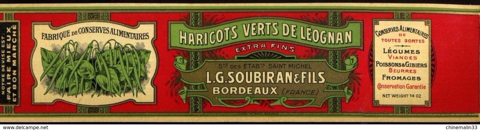 HARICOTS VERT DE LEOGCHROMO ALIMENTAIRE L.G.SOUBIRAN BORDEAUX  NAN 7X31 Cm GLACE - Fruits Et Légumes