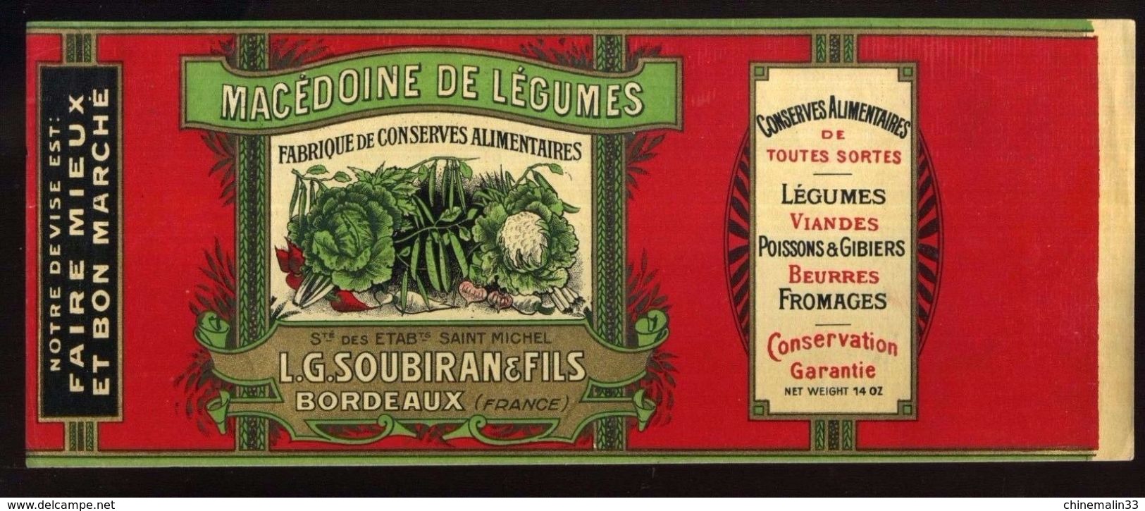 CHROMO ALIMENTAIRE L.G.SOUBIRAN BORDEAUX  MACÉDOINE DE LÉGUMES 11X26 Cm GLACE - Fruits Et Légumes