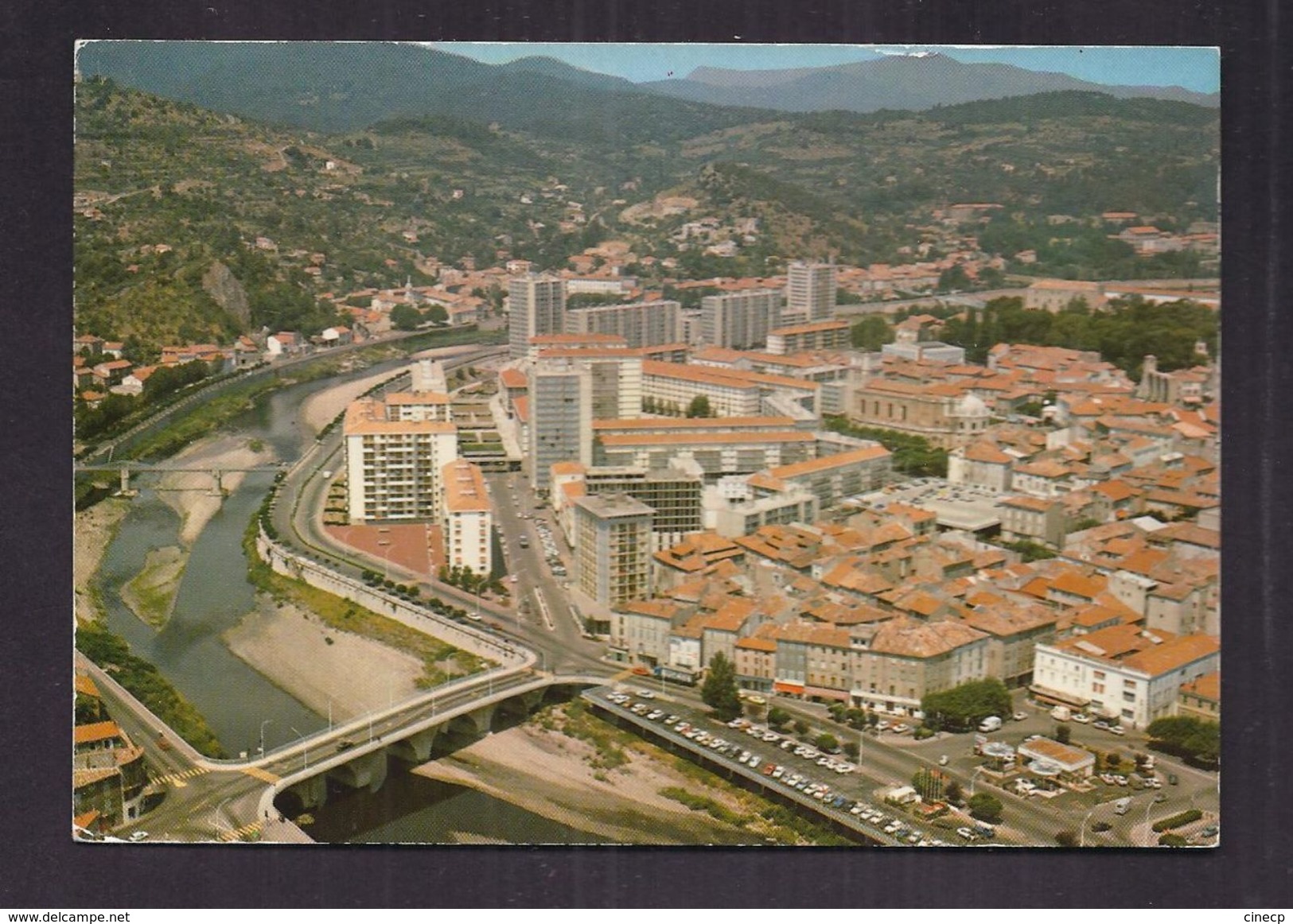 CPSM 30 - ALES - Vue Par Avion Sur La Ville - En 1er Plan : Le Pont-Vieux Sur Le Gardon + FLAMME ALES Verso 1975 - Alès