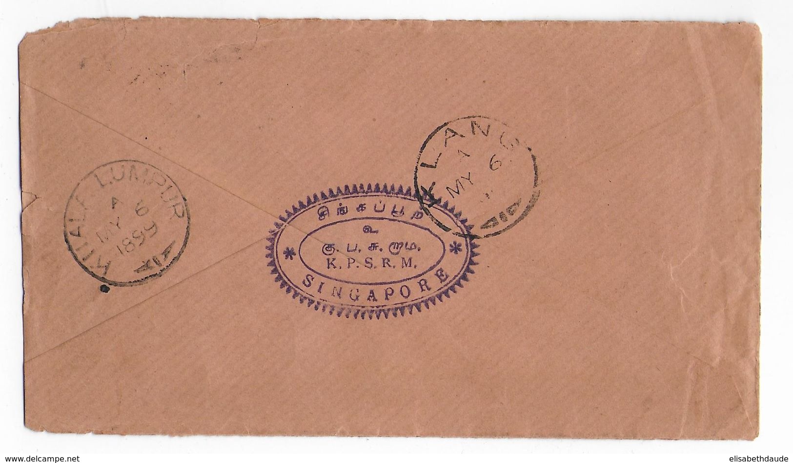 MALAISIE - 1899 - ENVELOPPE De SINGAPORE => KUALA LUMPUR Via KLANG - Straits Settlements