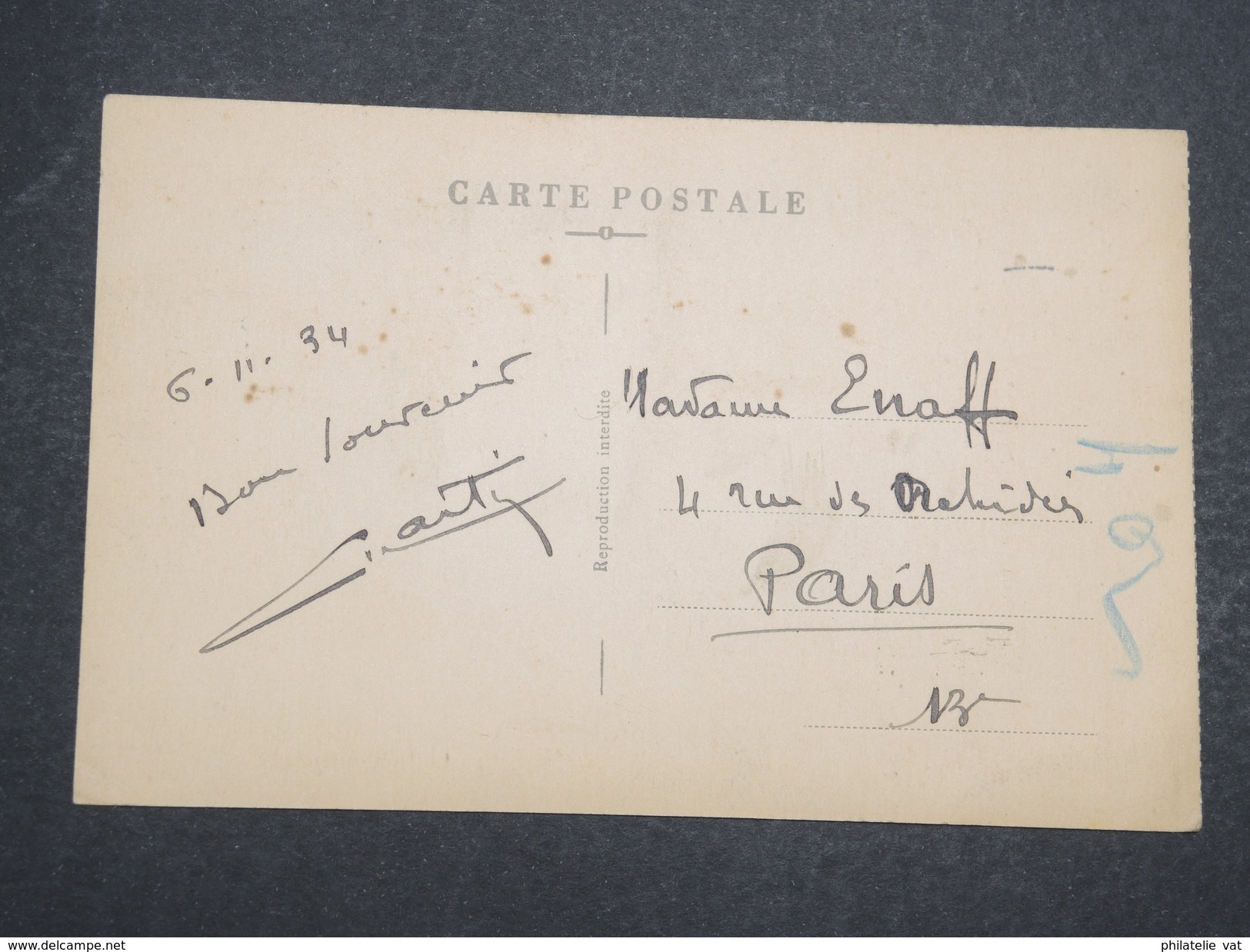 COTE FRANçAISE DES SOMALIS - Carte Postale Djibouti Pour Paris -Nov 1934 - P22098 - Briefe U. Dokumente