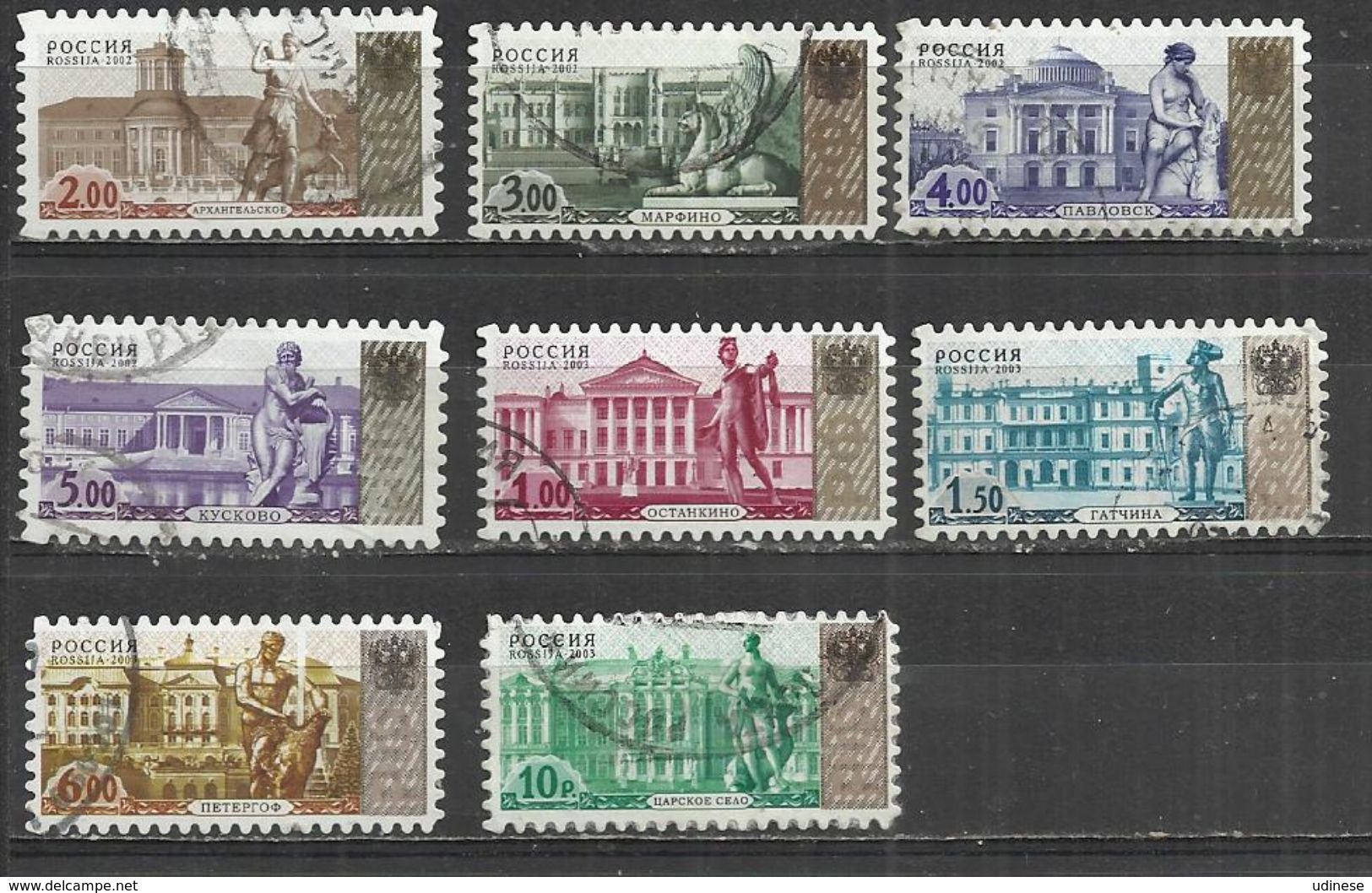 RUSSIA 2002-2003 - GREAT PALACES - LOT OF 8 DIFFERENT - USED OBLITERE GESTEMPELT USADO - Oblitérés