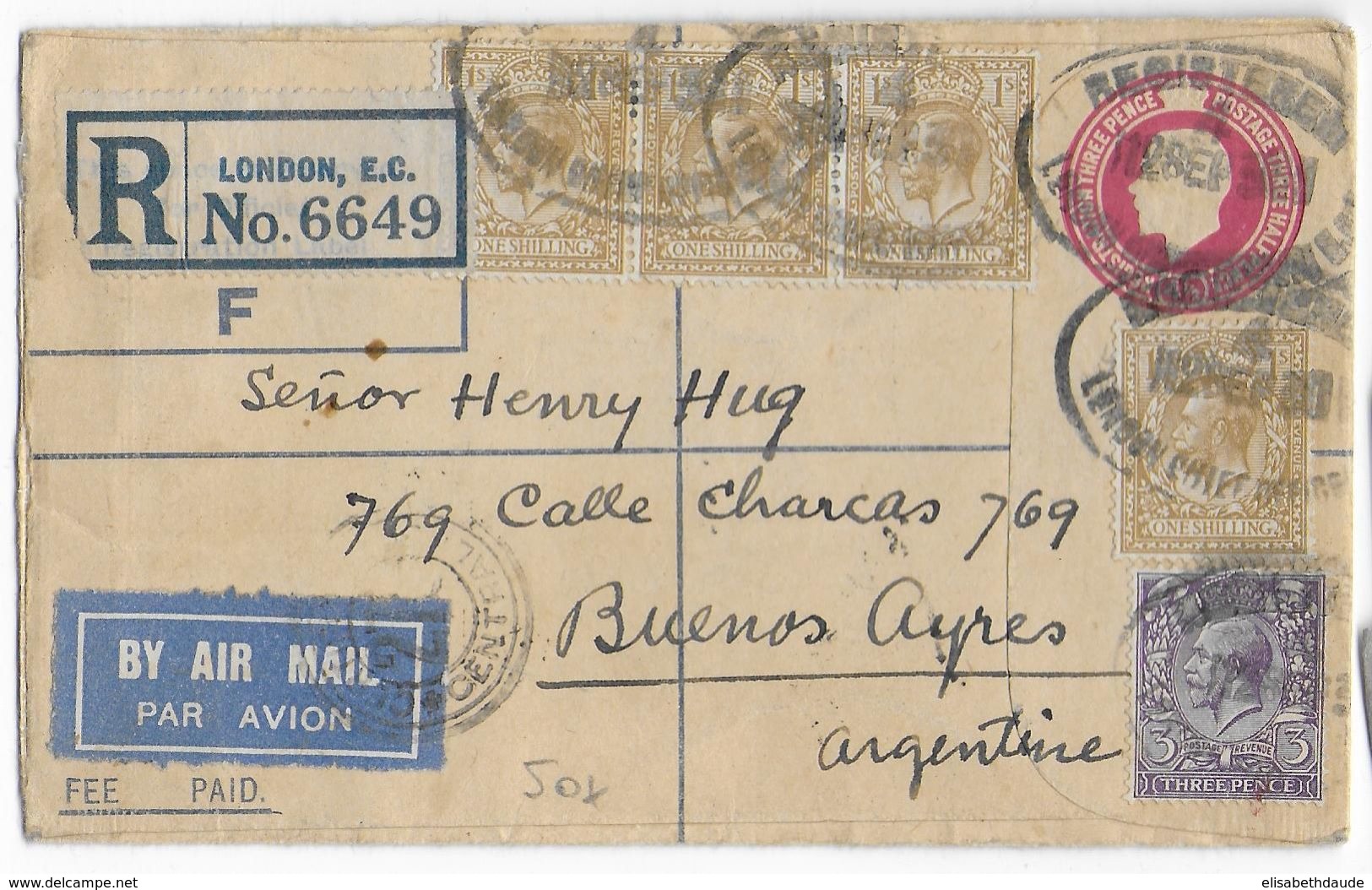 GB - 1930 - SUPERBE+RARE AFFRANCHISSEMENT Sur ENVELOPPE ENTIER RECOMMANDEE AIRMAIL De LONDON => BUENOS AIRES (ARGENTINE) - Lettres & Documents