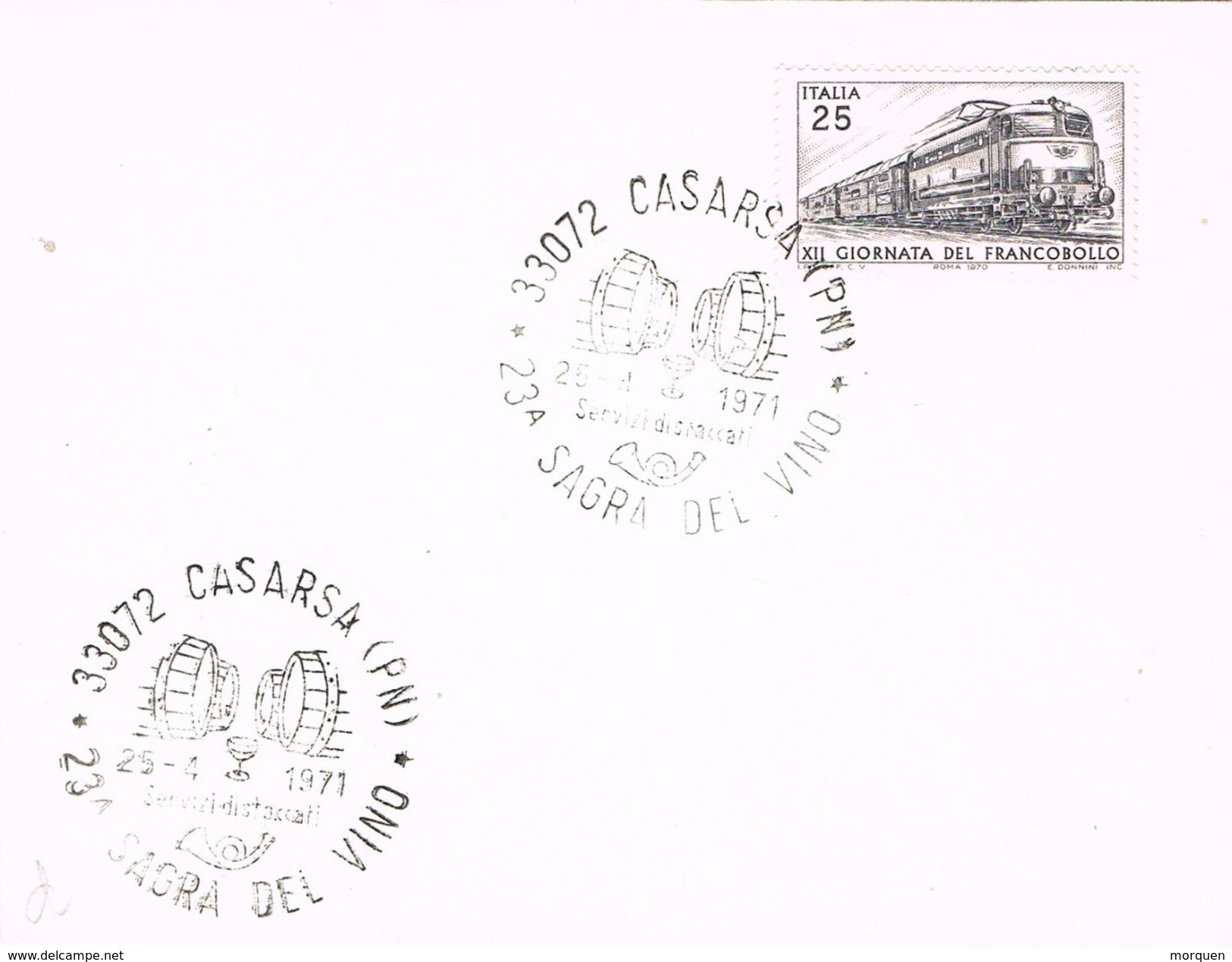 26280. Tarjeta CASARSA (PN) Italia. 23 Sagra Del Vino. Wein - 1971-80: Storia Postale