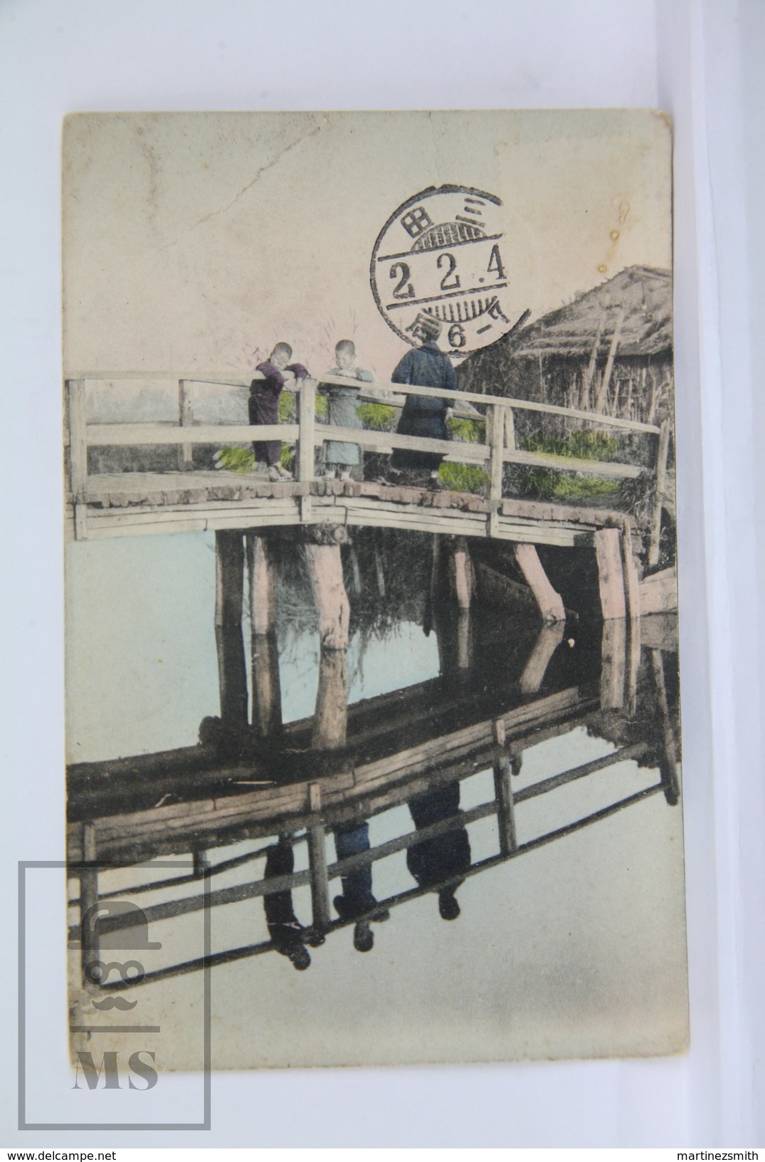 Old Postcard Japan, Wood Bridge With Children's  - Animated - Posted 1914 - Otros & Sin Clasificación