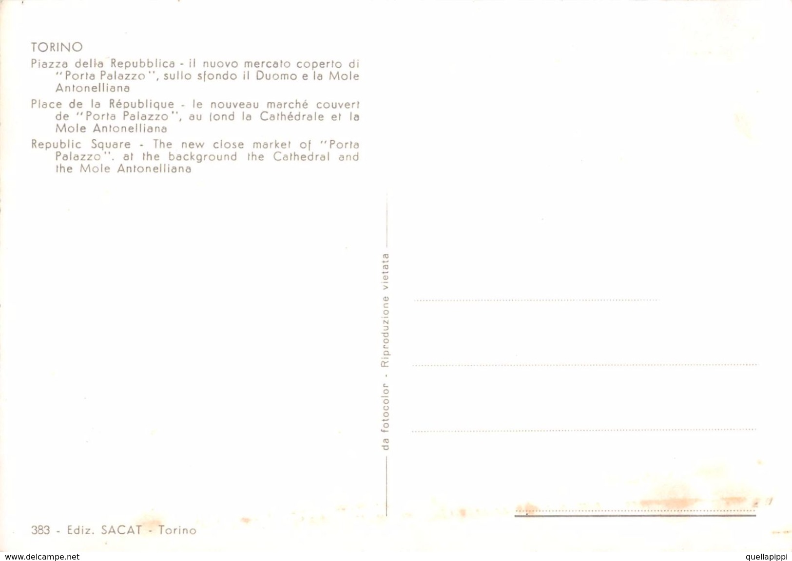 D6982 "TORINO-PIAZZA DELLA REPUBBLICA-IL NUOVO MERCATO COPERTO DI PORTA PALAZZO" ANIMATA, S.A.C.A.T. 383  CART NON SPED - Plaatsen & Squares